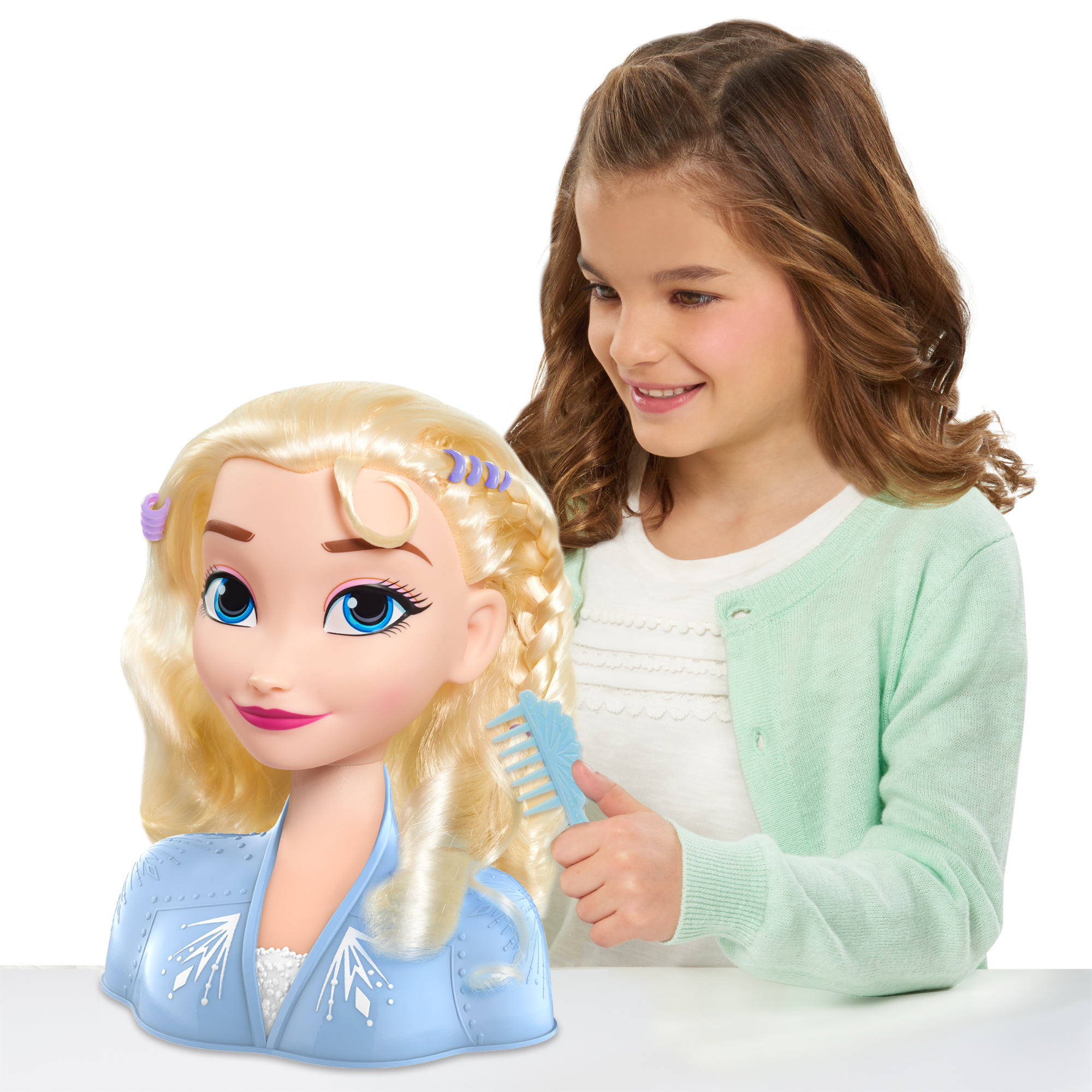 Disney Princess 14 Piece Frozen Styling Head with Accessories Featuring Elsa, 8" Inch Blonde Hair Pretend Play Set, Officially Licensed Kids Role Play Toy for Ages 3 & Up by Just Play