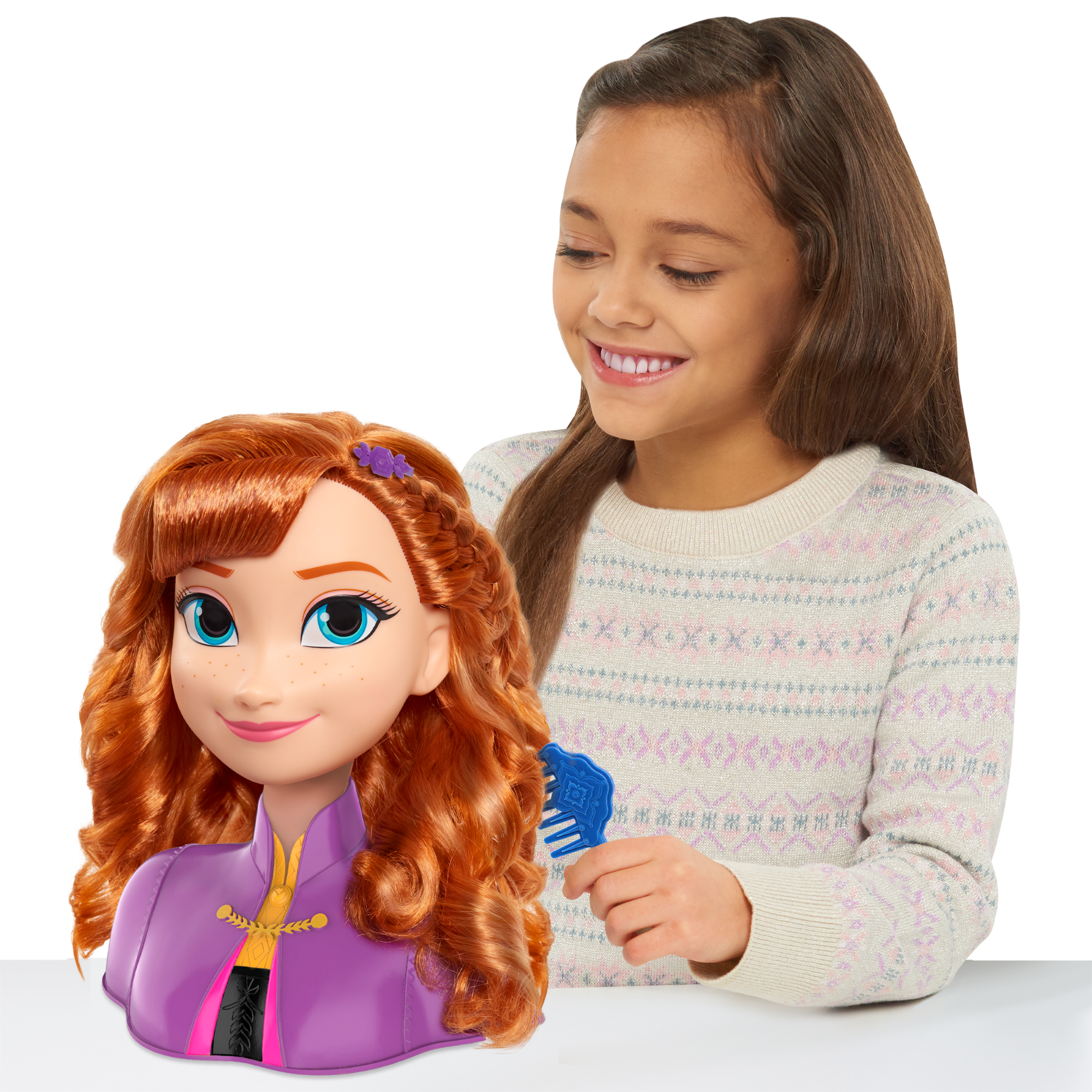 Disney Princess 14 Piece Frozen Styling Head with Accessories Featuring Anna, 8" Inch Red Hair Pretend Play Set, Officially Licensed Kids Role Play Toy for Ages 3 & Up by Just Play