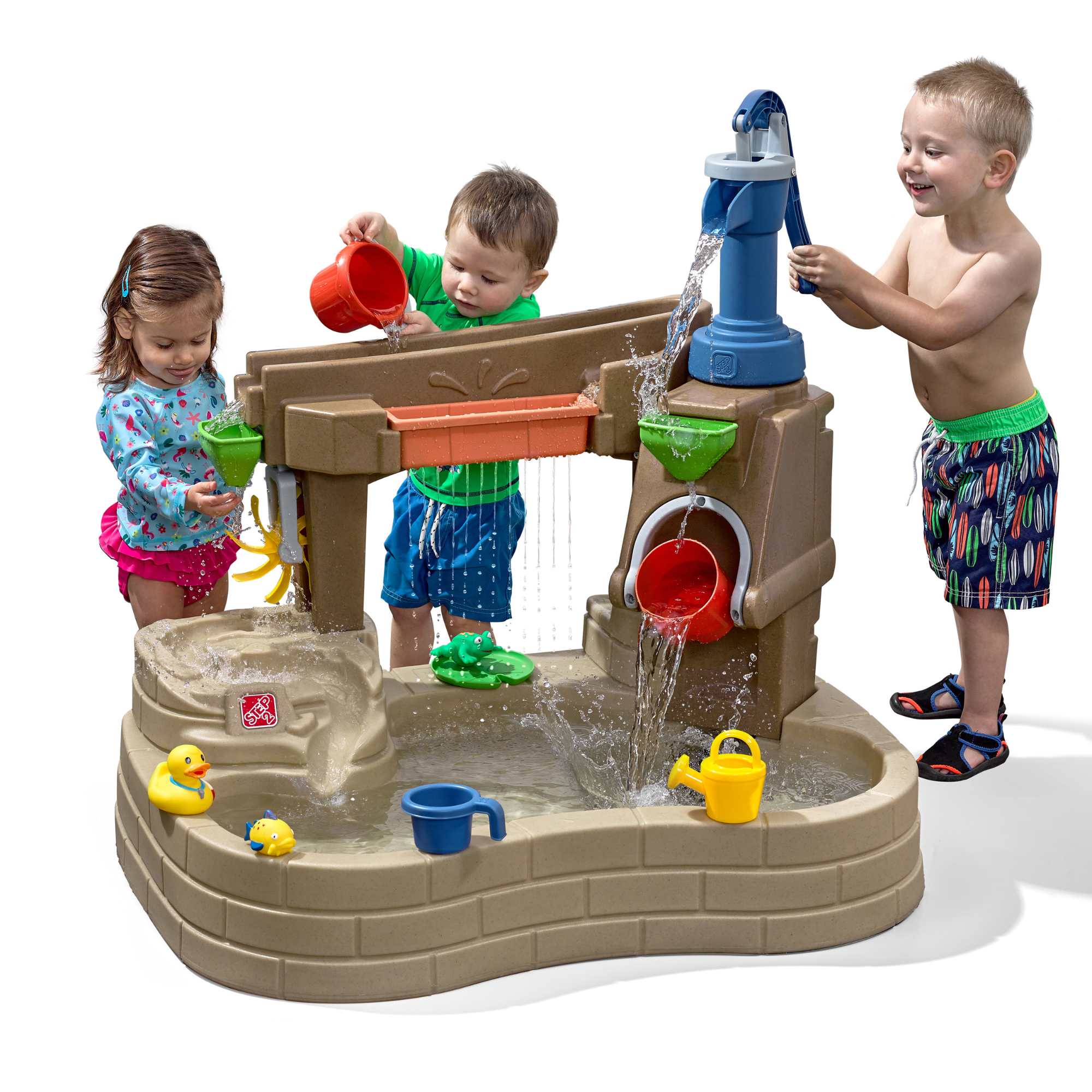Step2 Pump & Splash Discovery Pond, Indoor and Outdoor Water Table and Sensory Playset Rain Shower Wall, 10 Piece Accessories Set, Backyard Activity Centre, Suitable for Boys and Girls Aged 2+