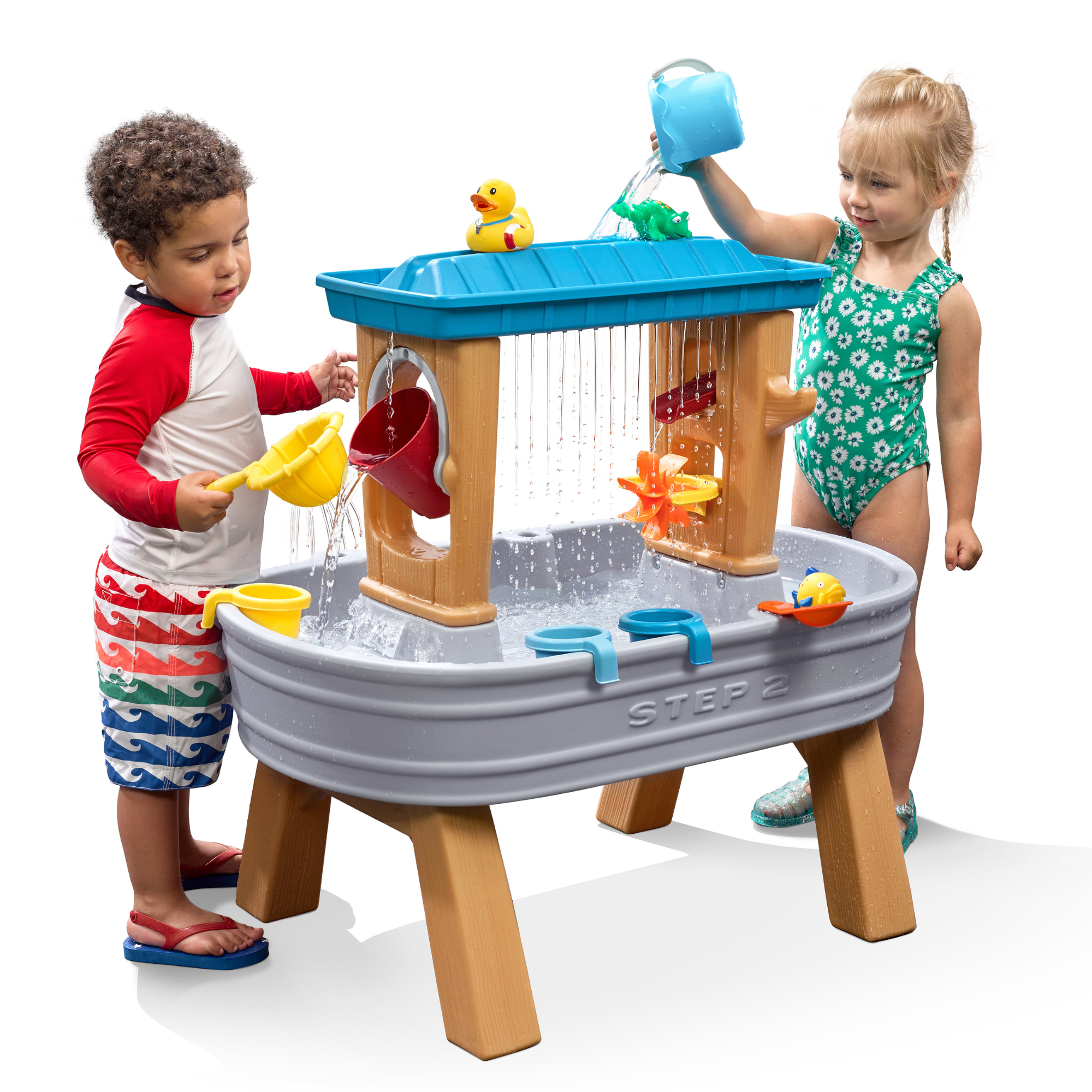 Step2 Rain Showers Splash Tub, Outdoor Water Table, Activity Toy with Double Sided Rain Shower Wall, 10 Piece Accessories Set, Backyard Activity Centre, Suitable for Boys and Girls Aged 18m+