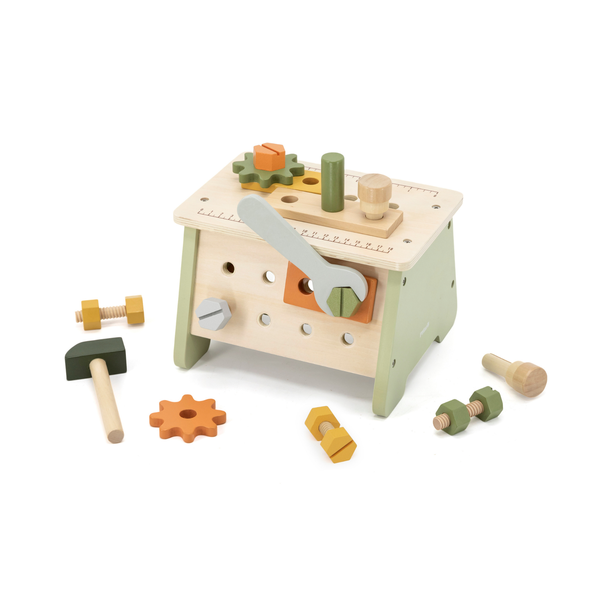 PolarB 2-in-1 Wooden Workbench and Tool Set for Kids, 30-Piece DIY Construction Play Set with Storage Basket, Promotes Imagination, Fine Motor Skills and STEM Learning, Ages 3+