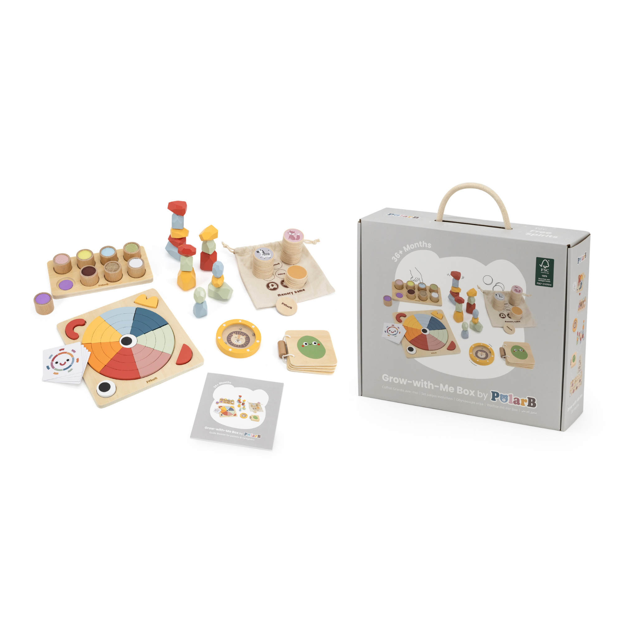 PolarB Grow-with-Me Free Spirits Educational Toy Set for Toddlers, Sensory, Motor Skills, Memory, Emotions, and Creative Play Activities, Eco-Friendly Wooden Toys for Ages 3 and Up