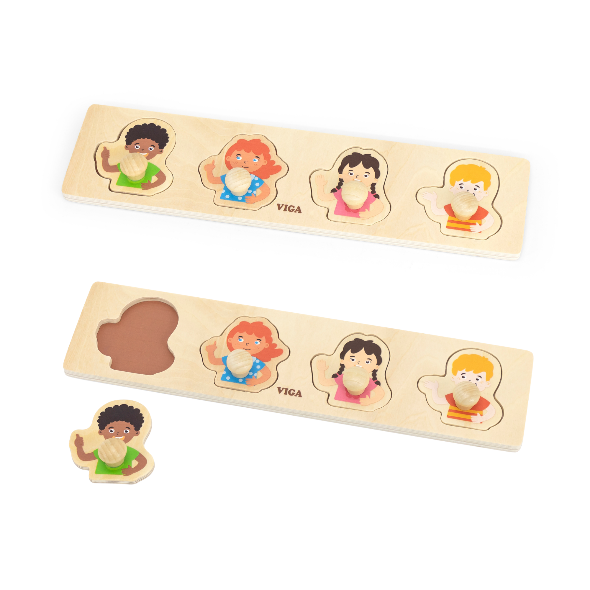 Viga Different Skin, 4 Piece Knob Puzzle, Montessori Wooden Toy, Develops Sensory, Cognitive & Fine Motor Skills, Non-Toxic & Eco-friendly Kids Educational Toy, Suitable for Boys and Girls Aged 12M+