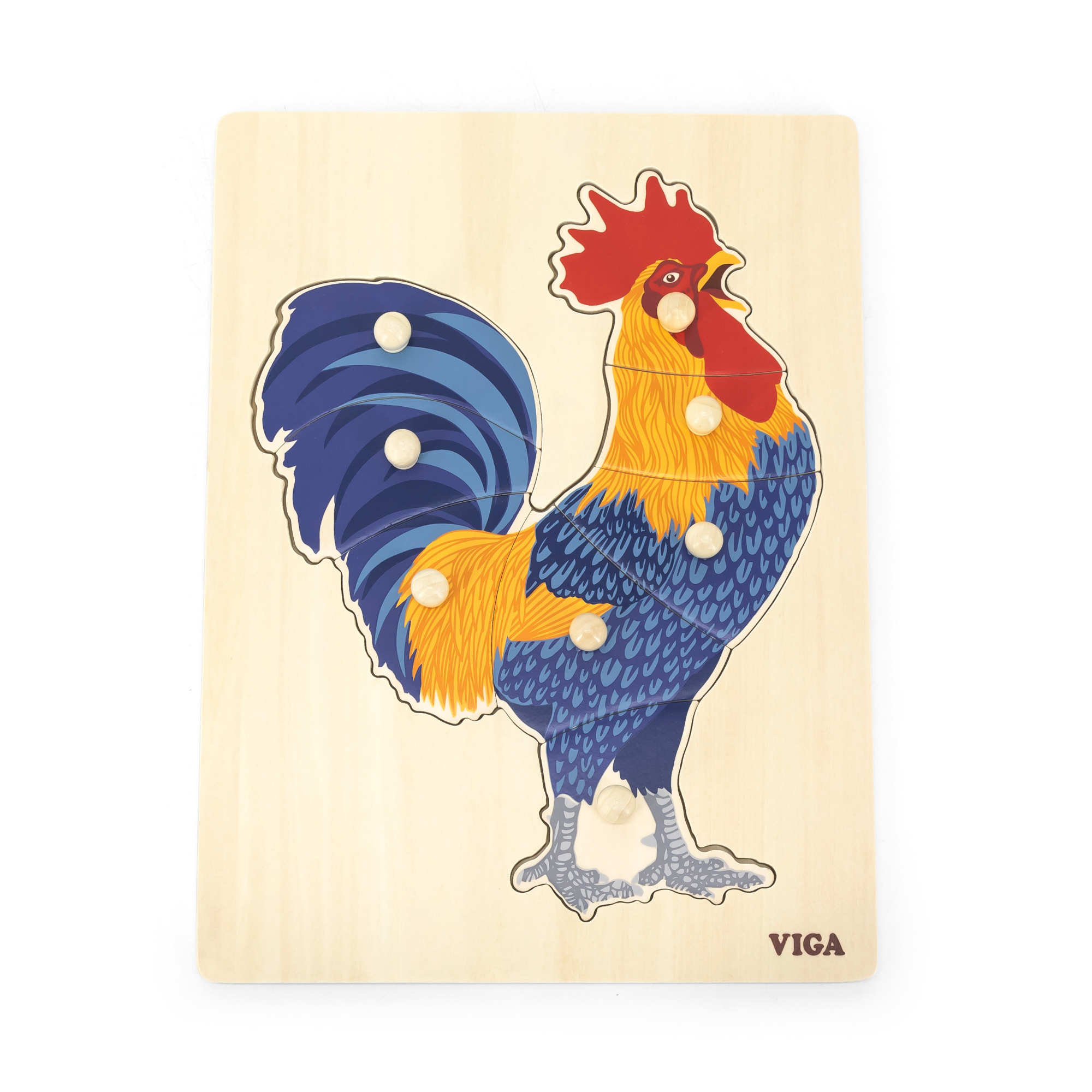 Viga Rooster, Farm Animals, 8 Piece Knob Puzzle, Montessori Wooden Toy, Develops Sensory, Cognitive & Fine Motor Skills, Non-Toxic & Eco-friendly Kids Educational Toy, Suitable for Children Aged 18M+