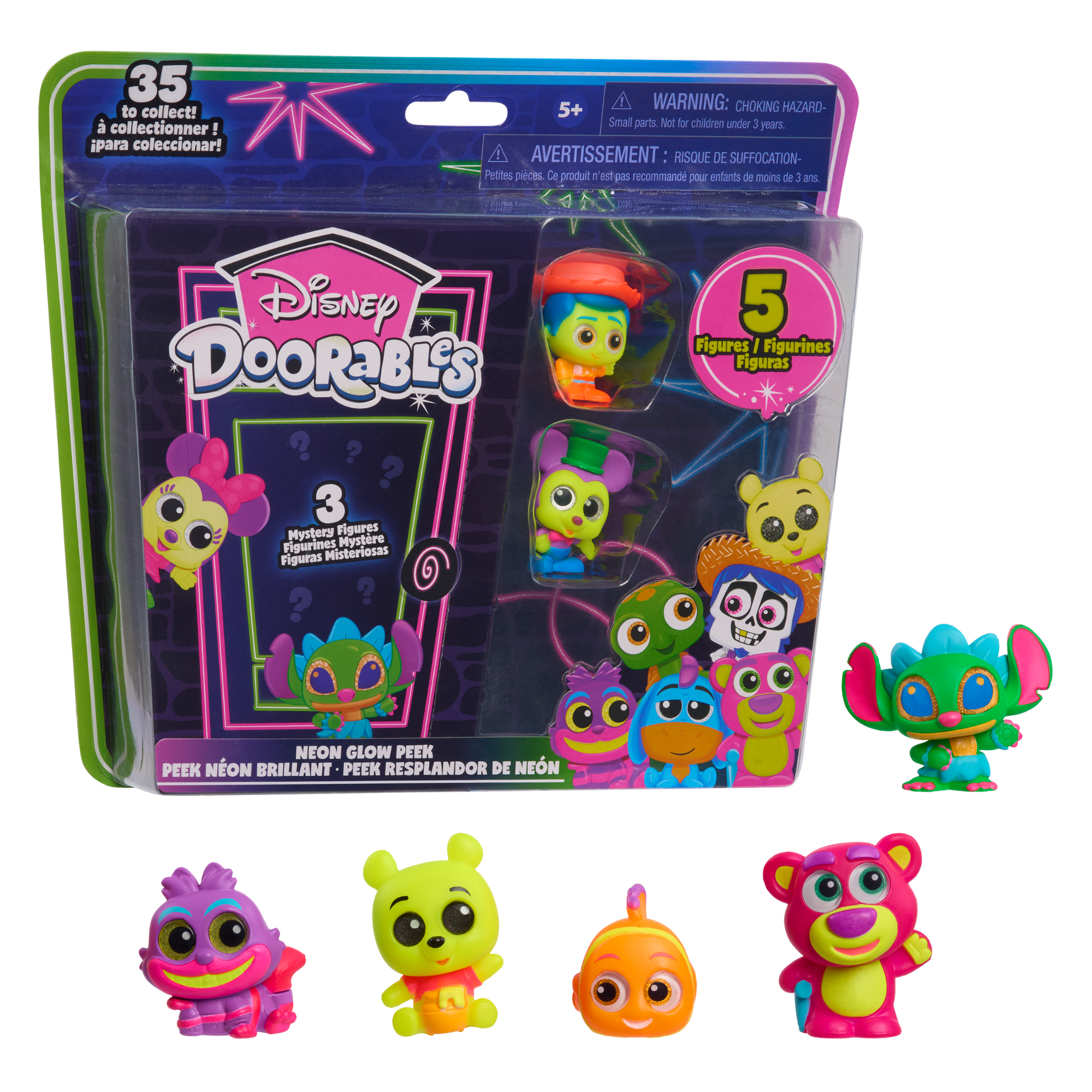 Disney Doorables Neon Glow Peek Features 2 Visible & 3 Blind Bag 1.5 Inch (3.8 cm) Collectible Mini Action Figures, 5 of 35 Collectible Figurines, Officially Licensed Kids Toy for Ages 5+ by Just Play