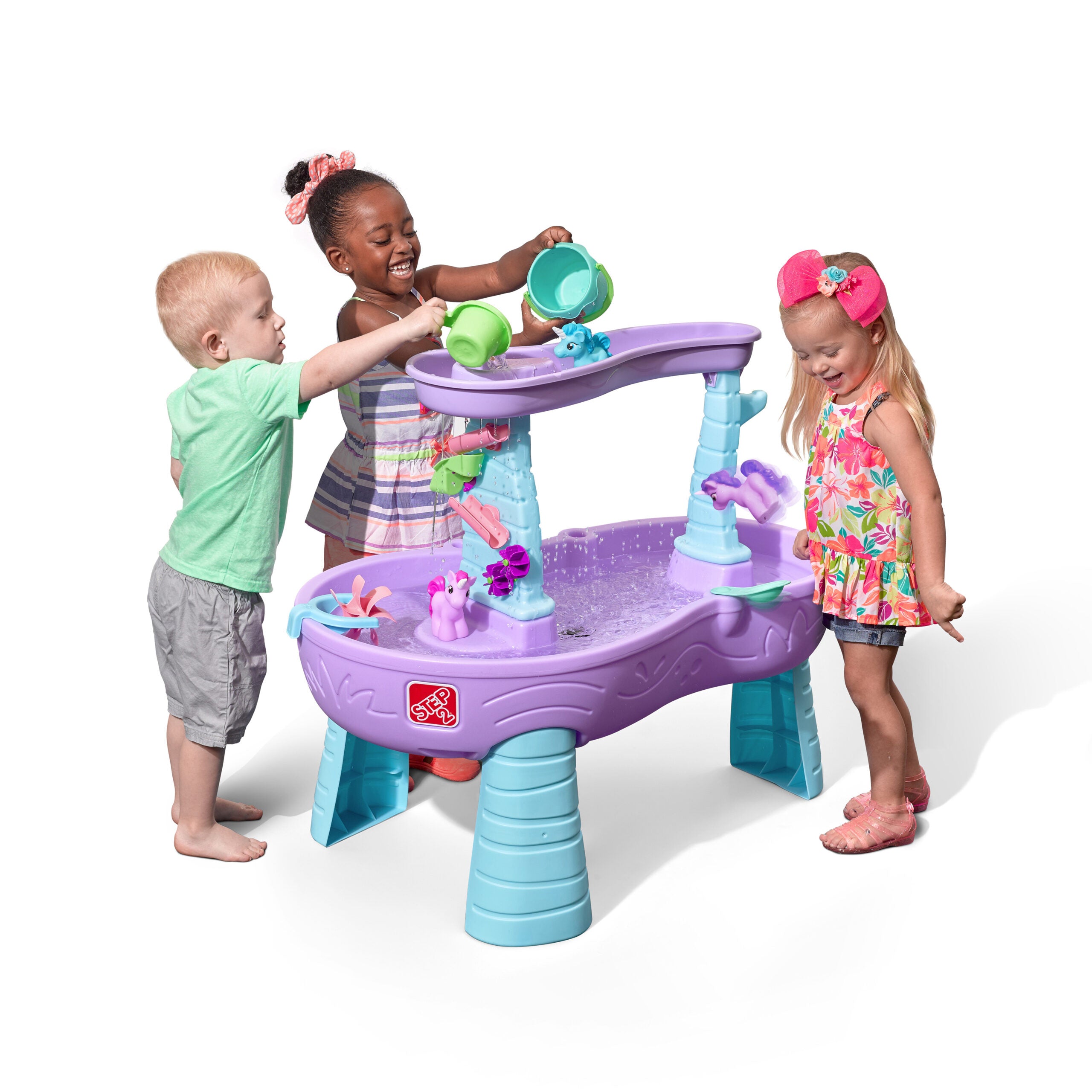 Step2 Rain Showers & Unicorn Water Table, Outdoor Water Table and Sensory Playset, Activity Toy with 13 Piece Accessories, Backyard Activity Centre, Suitable for Kids both Boys and Girls Aged 18m+