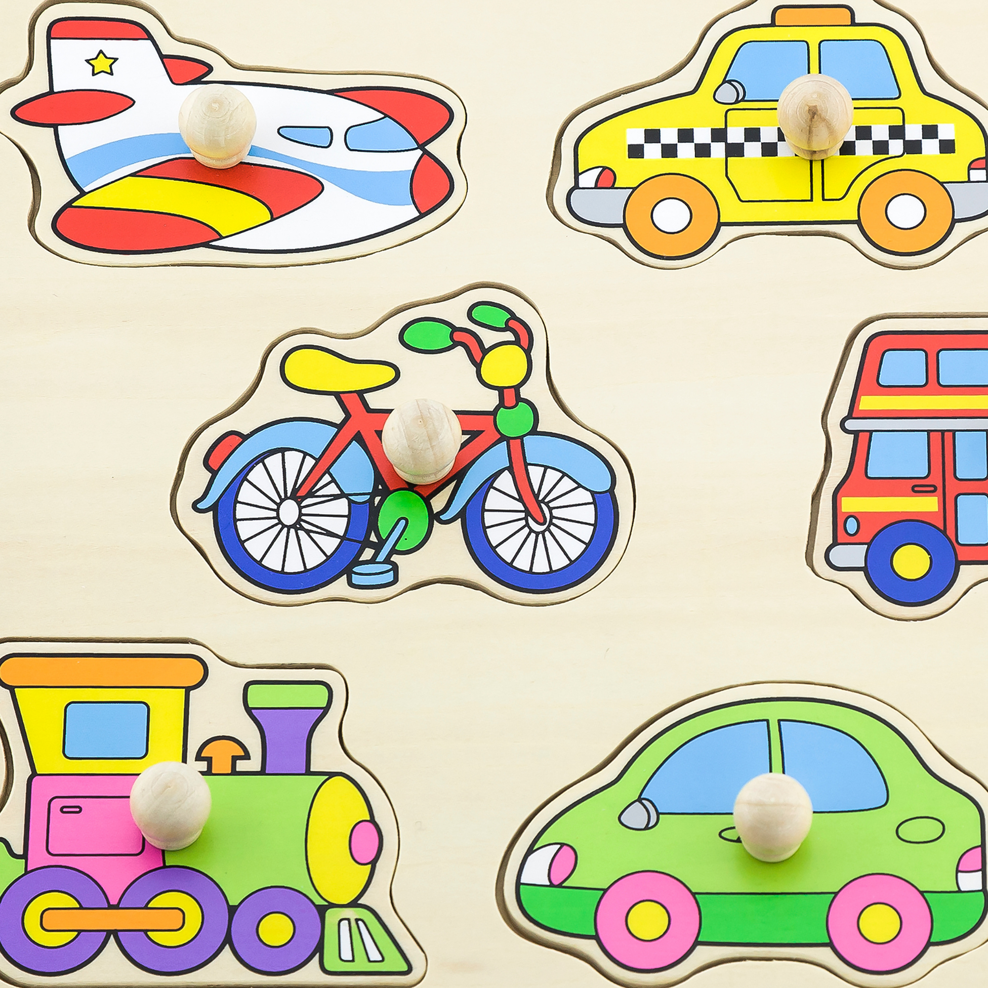 Viga Transports, 8 Piece Knob Puzzle, Montessori Wooden Toy, Develops Sensory, Cognitive & Fine Motor Skills, Non-Toxic & Eco-friendly Kids Educational Toy, Suitable for Boys and Girls Aged 18M+