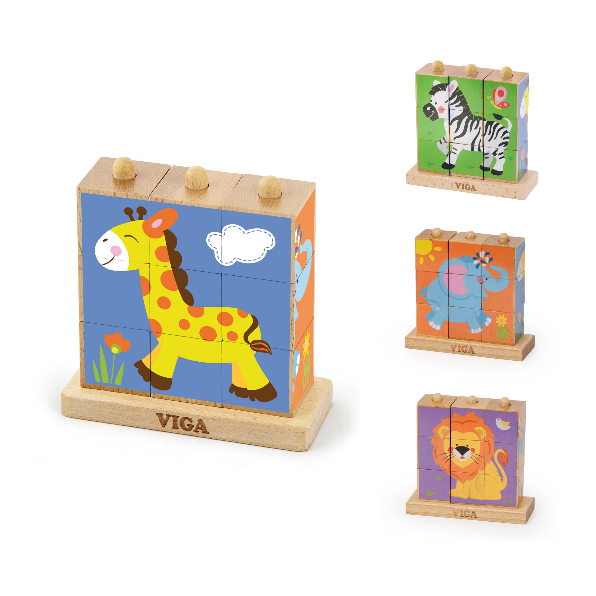 Viga Wild Animals, 6 Sided 3x3 Cube Puzzle, Montessori Wooden Toy, Develops Sensory, Cognitive & Fine Motor Skills, Non-Toxic & Eco-friendly Kids Educational Toy, Suitable for Boys and Girls Aged 2Y+