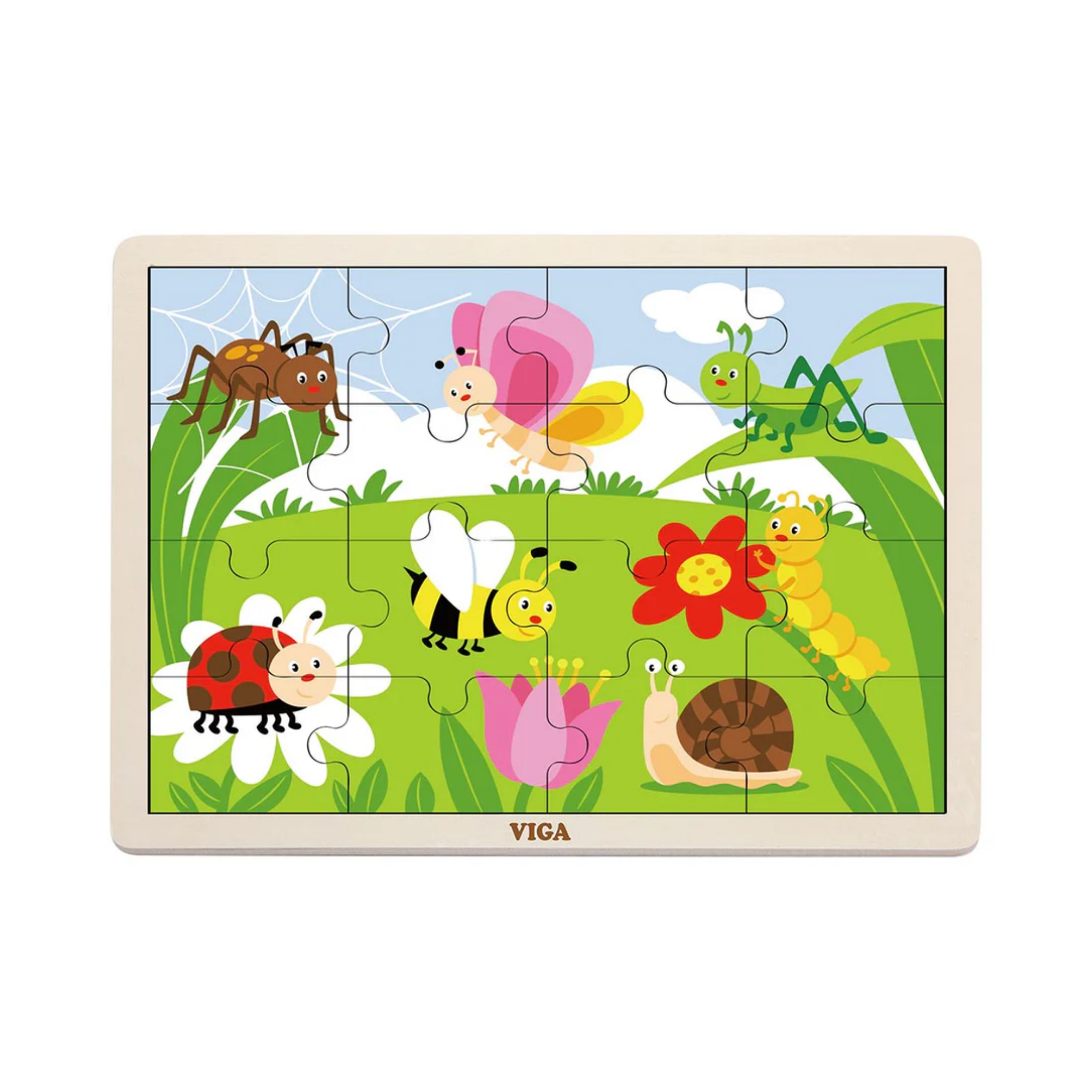 Viga Park, 16 Piece Jigsaw Puzzle, Montessori Wooden Toy, Develops Sensory, Cognitive & Fine Motor Skills, Non-Toxic & Eco-friendly Kids Educational Toy, Suitable for Boys and Girls Aged 2Y+