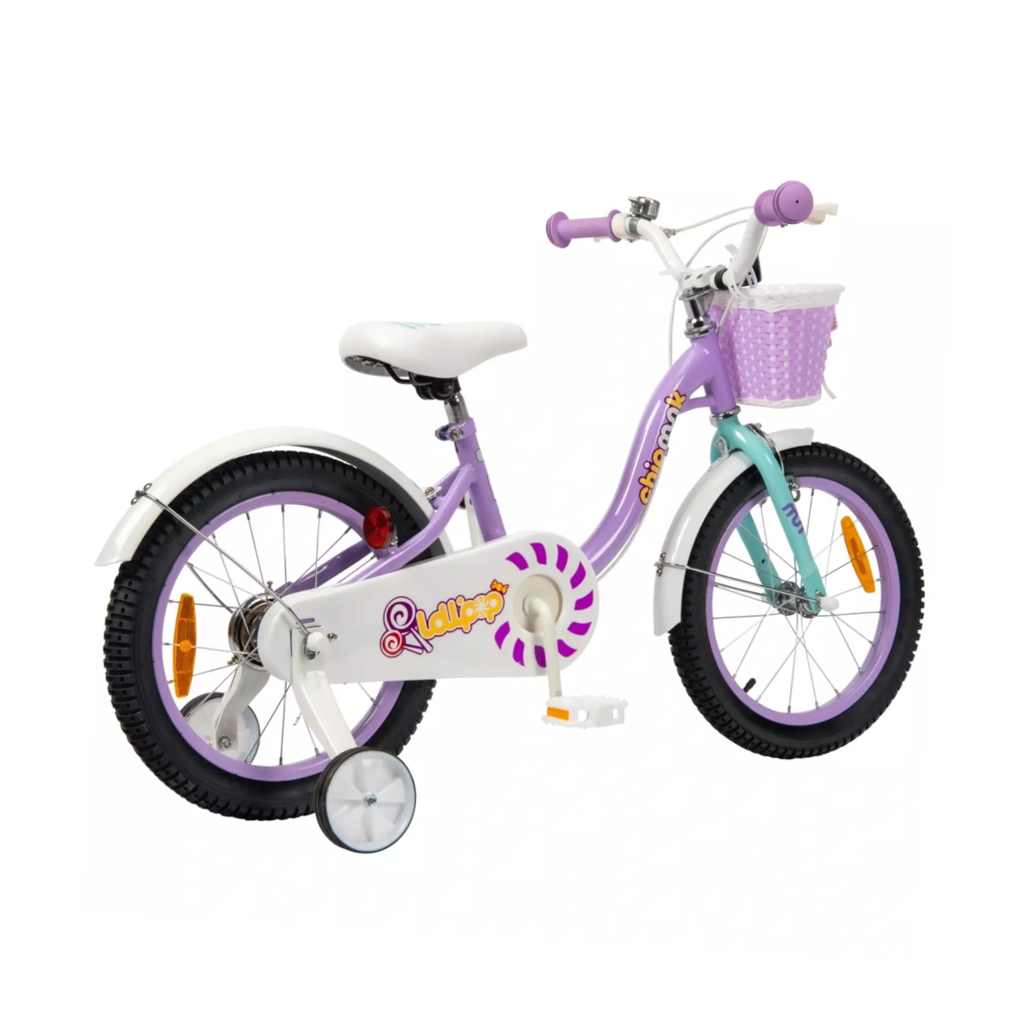 Chipmunk MM 12 Inch Bicycle with Lightweight Steel Frame, Basket, Adjustable Seat and Handle, Front + Rear Brakes, 85% Pre-Assembled Kid's Bikes with Training Wheels for Children 2-5 Years Old, Purple