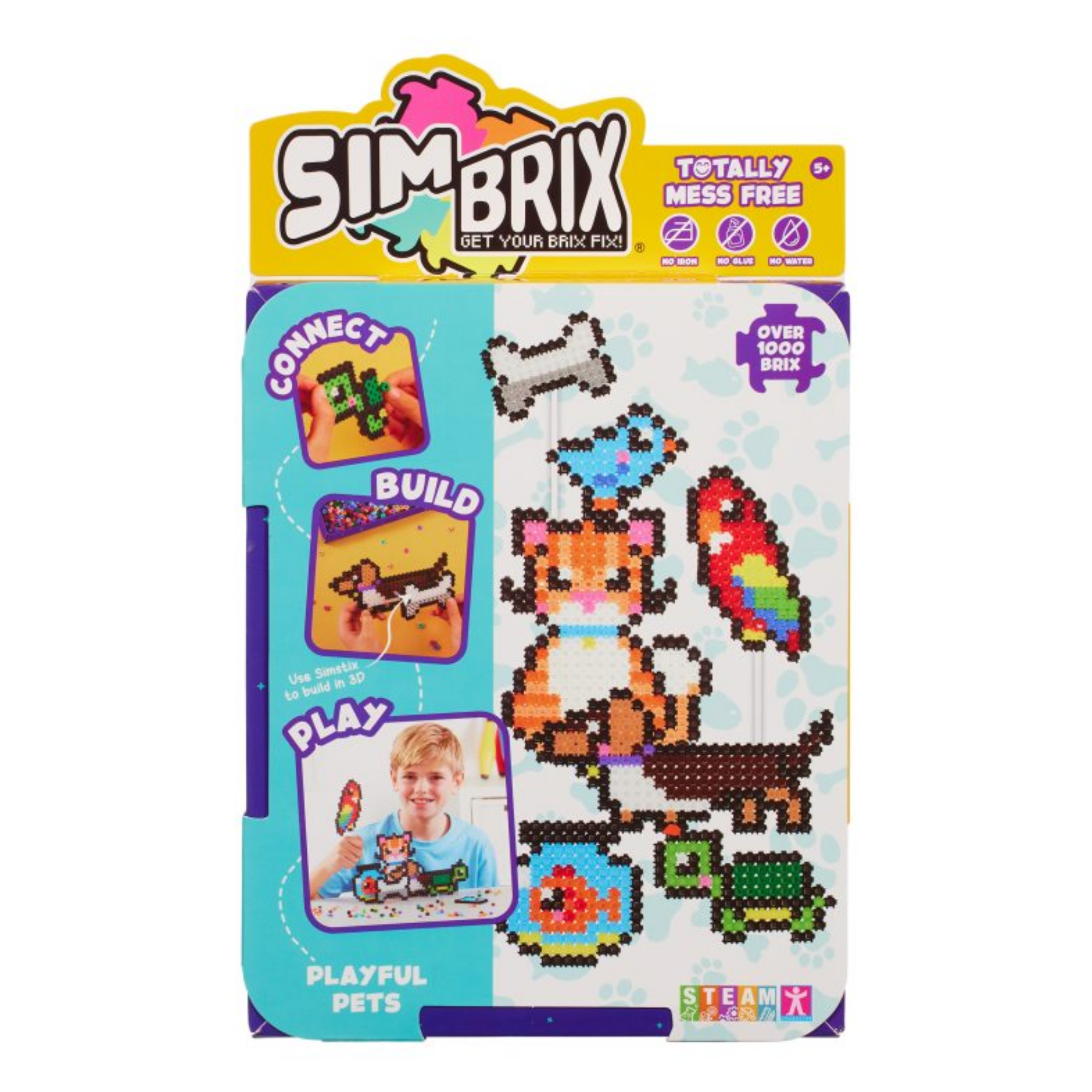 Character Options Simbrix Connect & Wow Playful Pets Starter Pack with 1000+ brix, 2D & 3D Pixel Arts and Crafts Construction Toy, Creative & Imaginative STEAM Building Toy for Boys & Girls Ages 5+