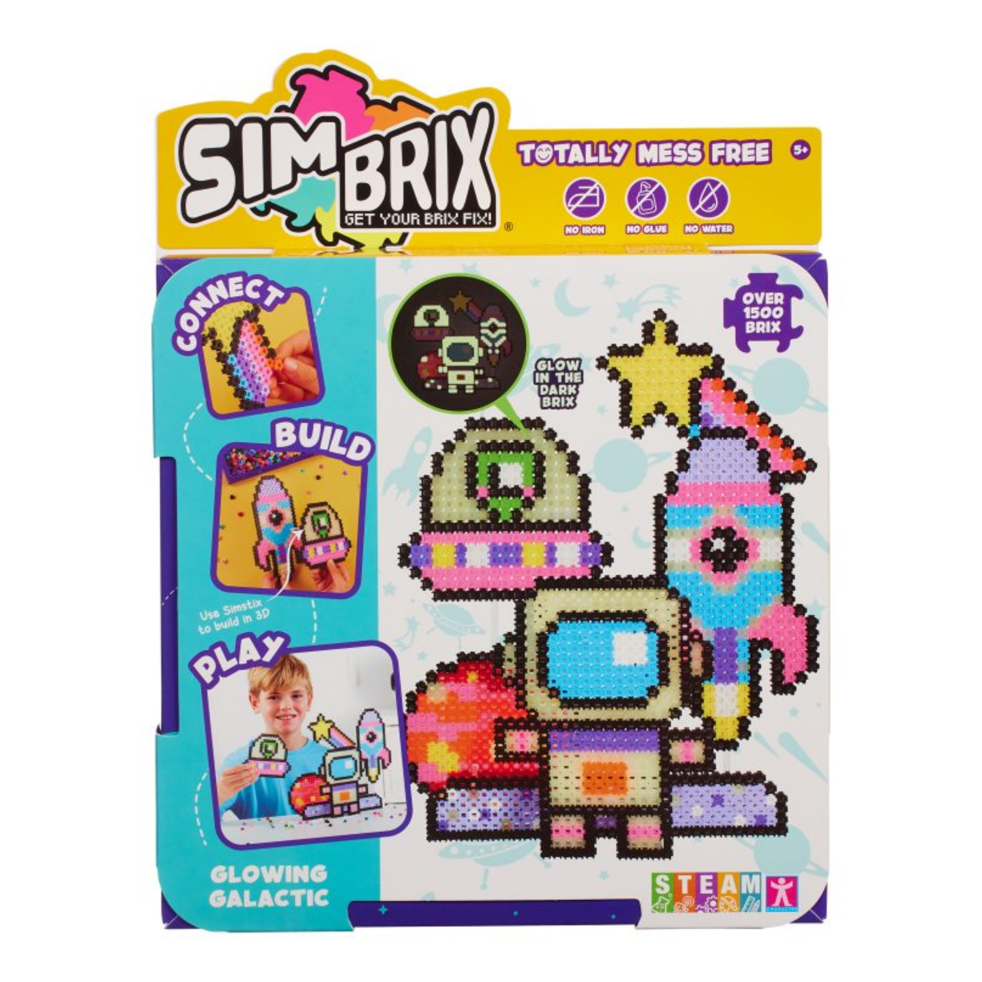 Character Options Simbrix Connect & Wow Glowing Galactic Pack with 1500+ brix, 2D & 3D Pixel Arts and Crafts Construction Toy, Creative & Imaginative STEAM Building Toy for Boys & Girls Ages 5+