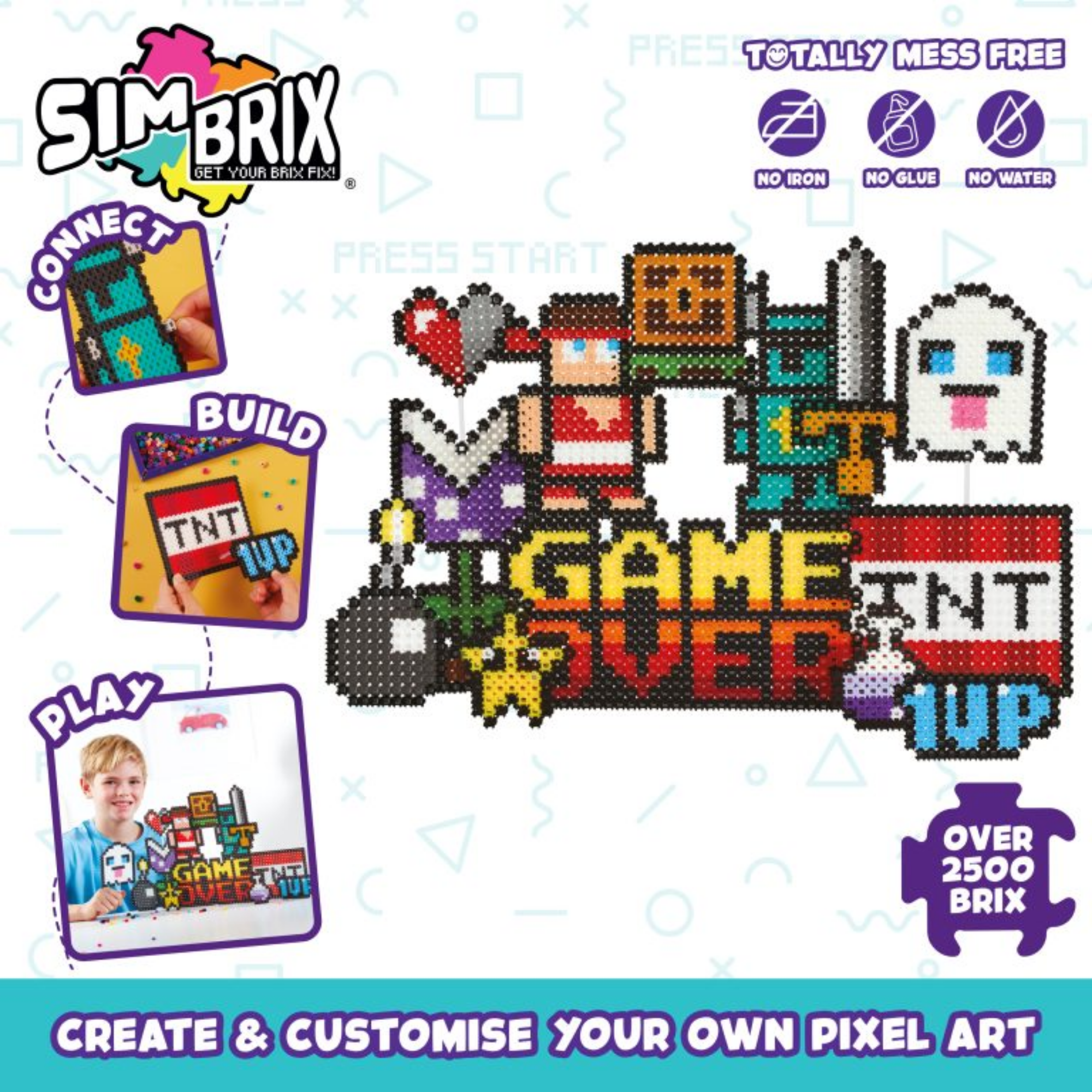 Character Options Simbrix Connect & Wow Game On Pack with 2500+ brix, 2D & 3D Pixel Arts and Crafts Construction Toy, Creative & Imaginative STEAM Building Toy for Boys & Girls Ages 5+