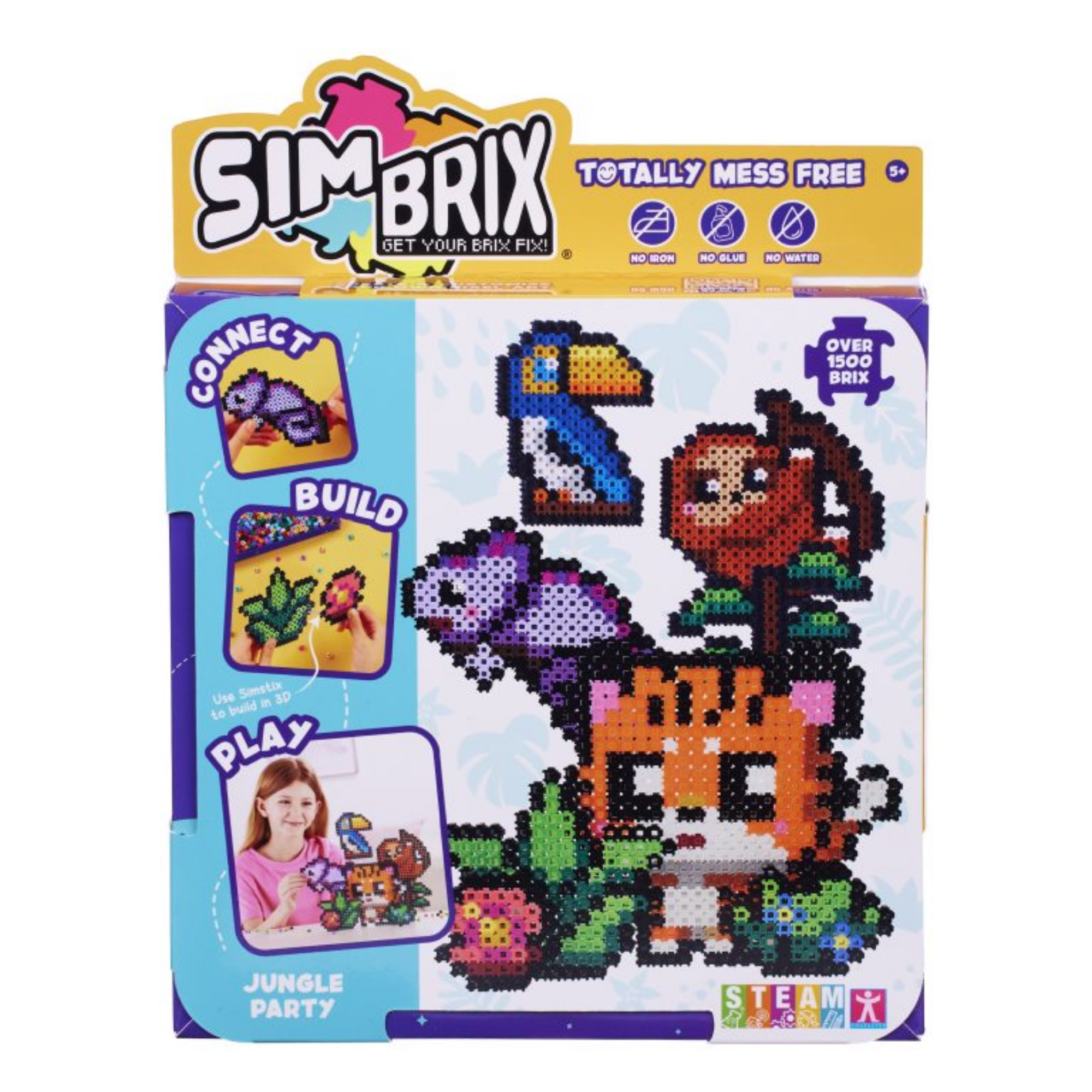Character Options Simbrix Connect & Wow Jungle Party Pack with 1500+ brix, 2D & 3D Pixel Arts and Crafts Construction Toy, Creative & Imaginative STEAM Building Toy for Boys & Girls Ages 5+