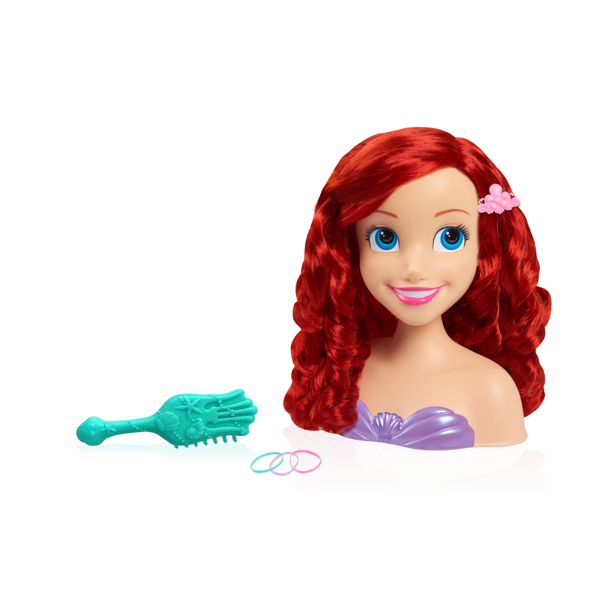 Disney Princess 7 Piece The Little Mermaid Styling Head with Accessories Featuring Ariel, 8" Inch Red Hair Pretend Play Set, Officially Licensed Kids Role Play Toy for Ages 3 & Up by Just Play