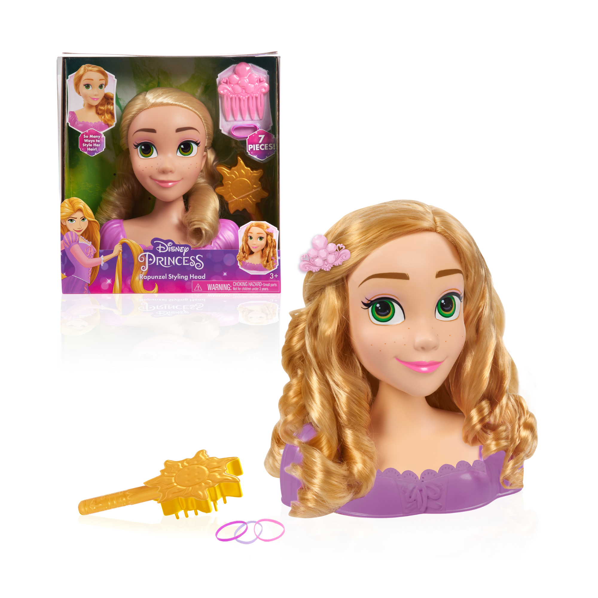 Disney Princess 7 Piece Tangled Styling Head with Accessories Featuring Rapunzel, 8" Inch Blonde Hair Pretend Play Set, Officially Licensed Kids Role Play Toy for Ages 3 & Up by Just Play