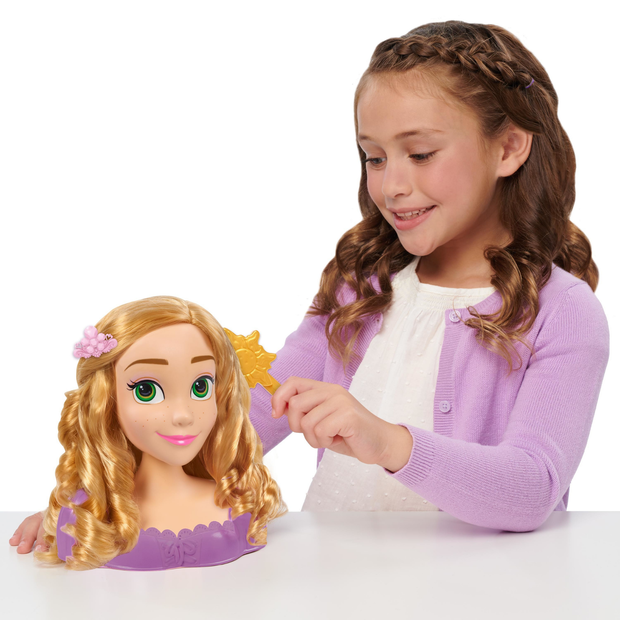 Disney Princess 7 Piece Tangled Styling Head with Accessories Featuring Rapunzel, 8" Inch Blonde Hair Pretend Play Set, Officially Licensed Kids Role Play Toy for Ages 3 & Up by Just Play