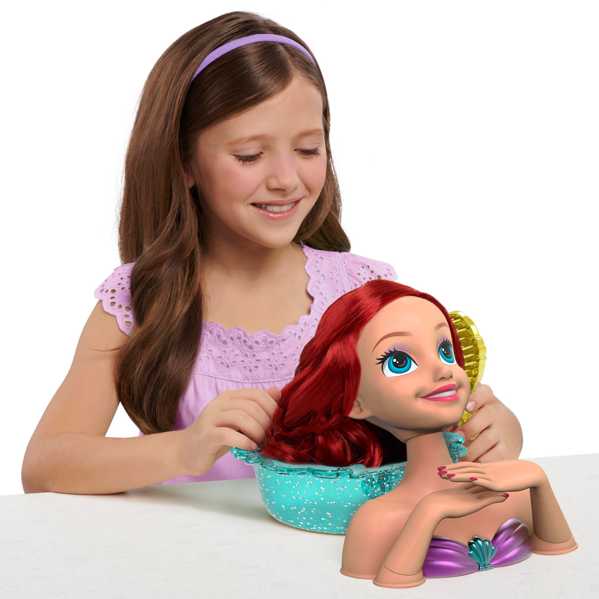Disney Princess 20 Piece The Little Mermaid Styling Head with Accessories Featuring Ariel, 8" Inch Red Hair Pretend Play Set, Officially Licensed Kids Role Play Toy for Ages 3 & Up by Just Play