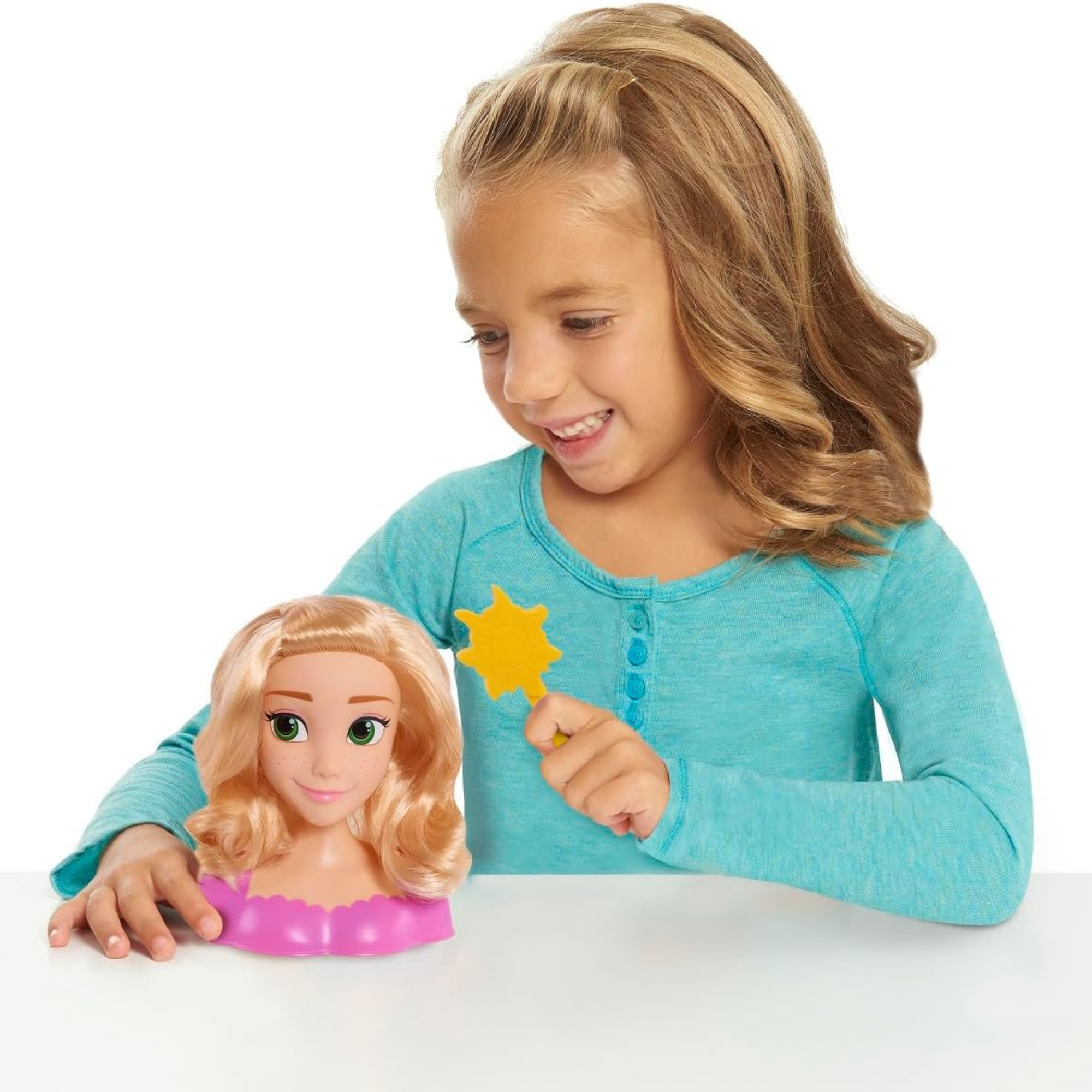 Disney Princess 2 Piece Tangled Styling Head Featuring Rapunzel, 5" Inch Blonde Hair Pretend Play Set, Officially Licensed Kids Role Play Toy for Ages 3 & Up by Just Play