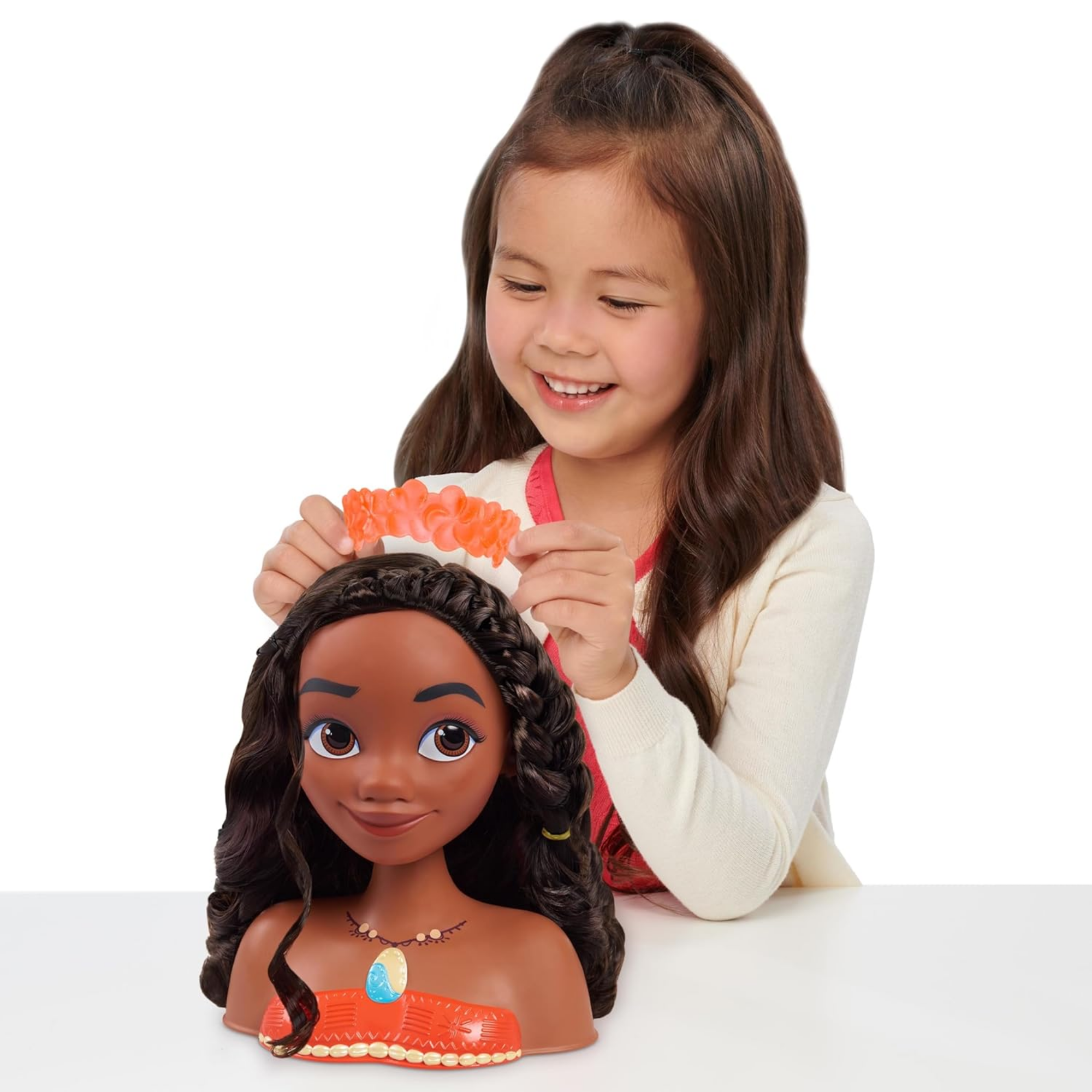 Disney Princess 14 Piece Styling Head with Accessories Featuring Moana, 8" Inch Brown Hair Pretend Play Set, Officially Licensed Kids Role Play Toy for Ages 3 & Up by Just Play