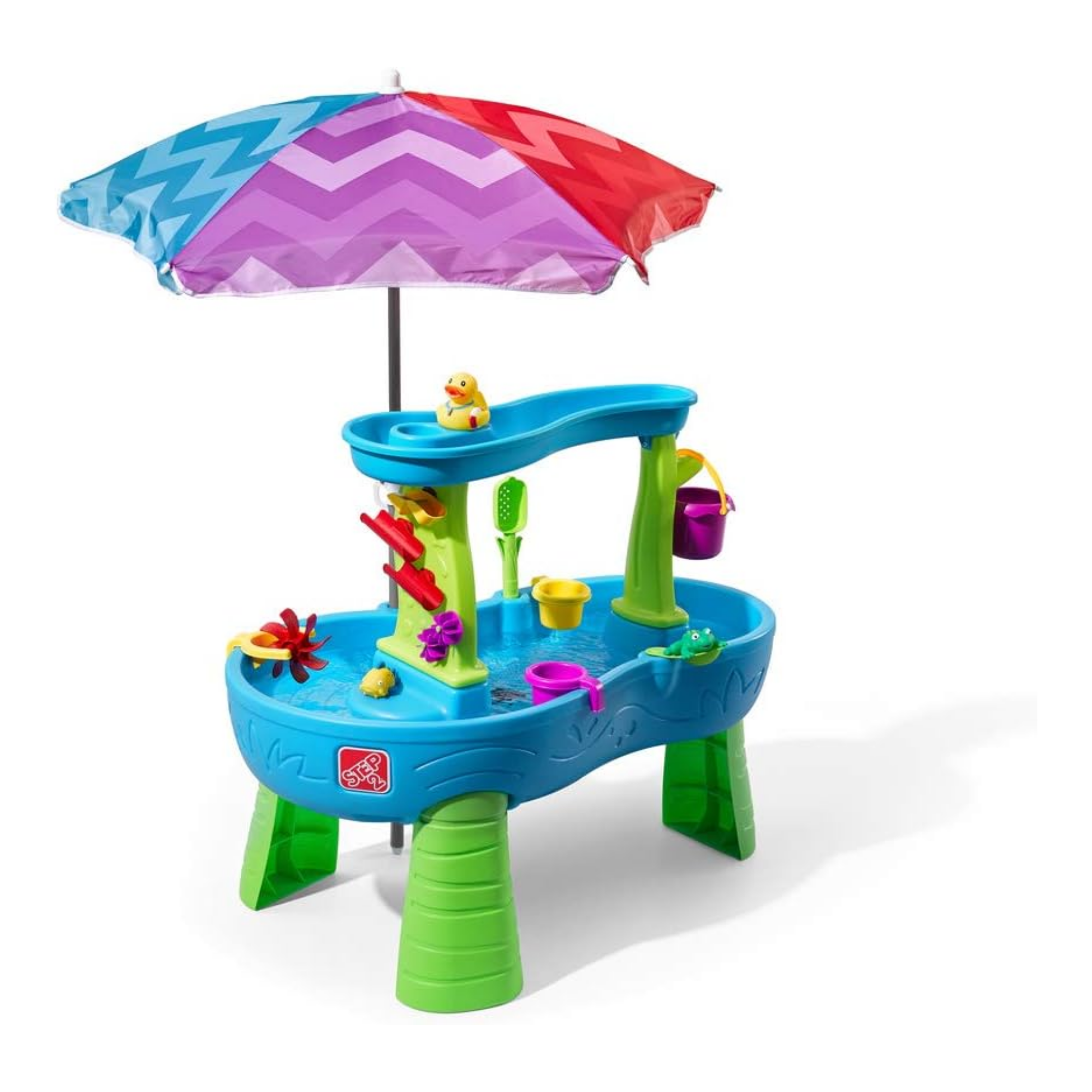 Step2 Rain Showers Splash Pond Water Table with Umbrella, Indoor and Outdoor Water Table, Sensory Playset and Activity Toy, Rain Shower Wall, 13 Piece Accessories Set, Toy for Toddlers Aged 1.5+