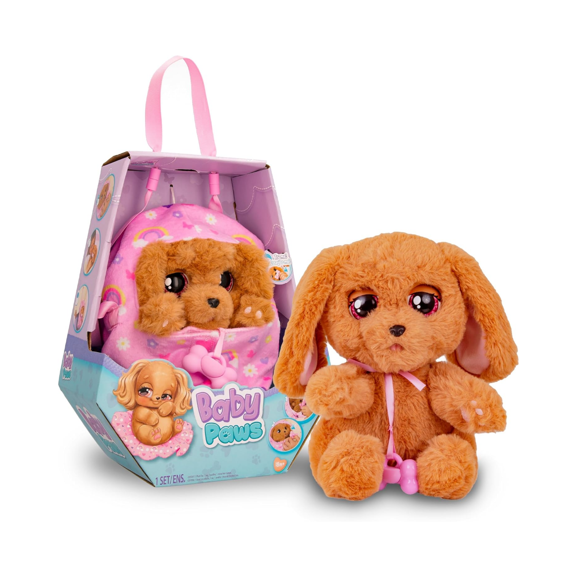 BABY PAWS Sleeping Puppies, Cocker Spaniel, 9.5 Inch Interactive Plush Toy Puppy with Carry Bag, Kids Pretend Play Toy with Sound Effects, Suitable for Both Boys and Girls Aged 18m+