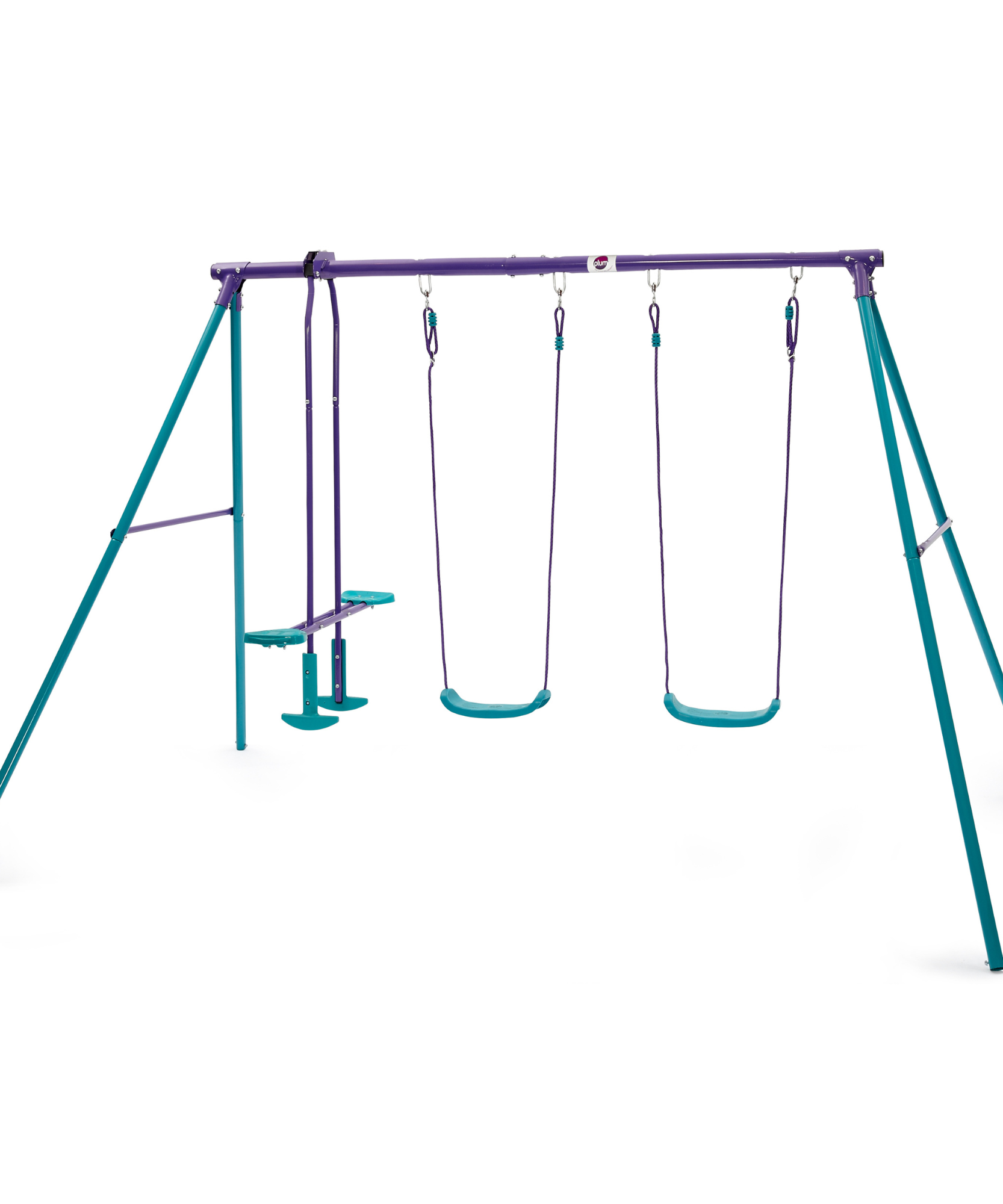 Plum Jupiter Double Swing with Glider Set, Easy to Assemble Sturdy Metal Frame with 50kg Maximum Weight Capacity Per Swing, Outdoor Toy Suitable for Children Aged 3 years and Above
