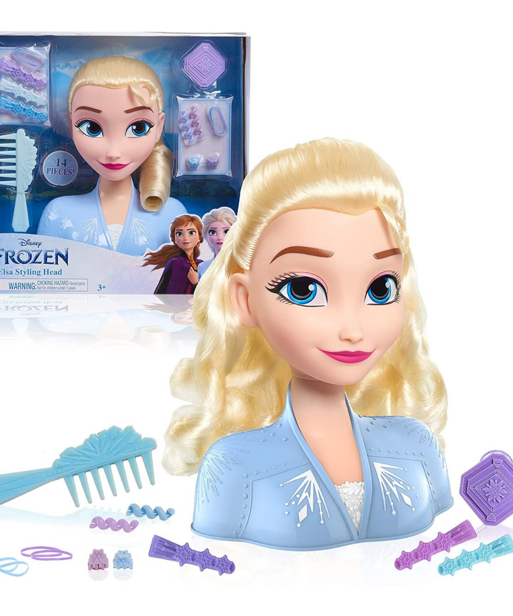 Disney Princess 14 Piece Frozen Styling Head with Accessories Featuring Elsa, 8" Inch Blonde Hair Pretend Play Set, Officially Licensed Kids Role Play Toy for Ages 3 & Up by Just Play