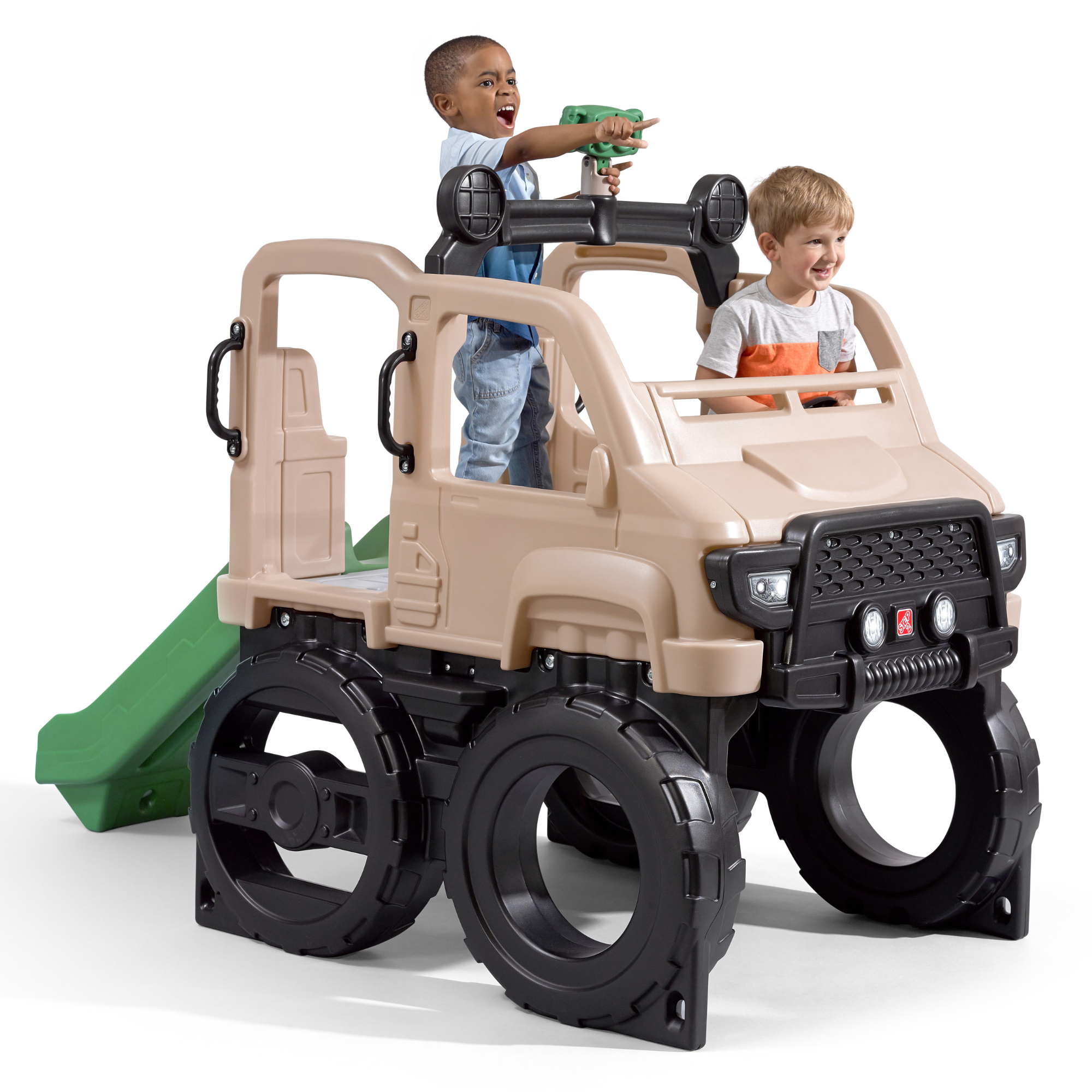 Step2 Safari Truck Climber, Easy to Assemble Backyard Climbing Toy with Slide, 82kg Weight Capacity, Outdoor Playground Gym Toy with Steering Wheel, Climbing Wall and Binoculars, for Children Aged 2+