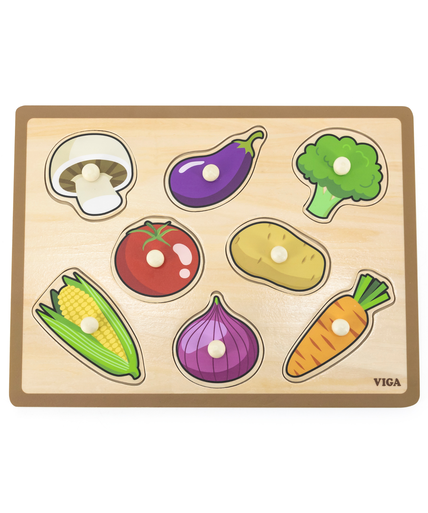 Viga Vegetables, 8 Piece Knob Puzzle, Montessori Wooden Toy, Develops Sensory, Cognitive & Fine Motor Skills, Non-Toxic & Eco-friendly Kids Educational Toy, Suitable for Boys and Girls Aged 18M+
