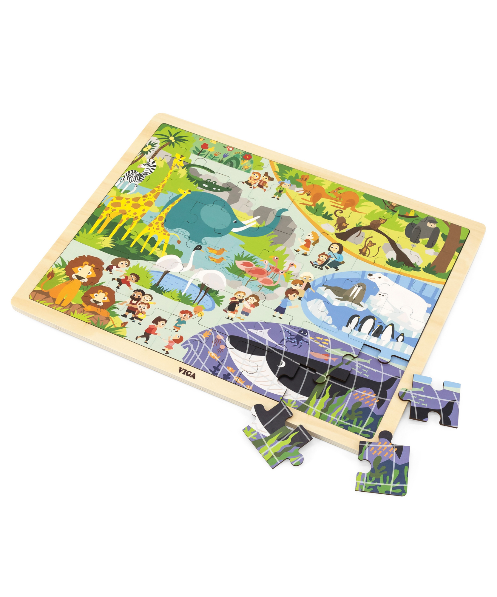 Viga Zoo, 48 Piece Jigsaw Puzzle, Montessori Wooden Toy, Develops Sensory, Cognitive & Fine Motor Skills, Non-Toxic & Eco-friendly Kids Educational Toy, Suitable for Boys and Girls Aged 3Y+