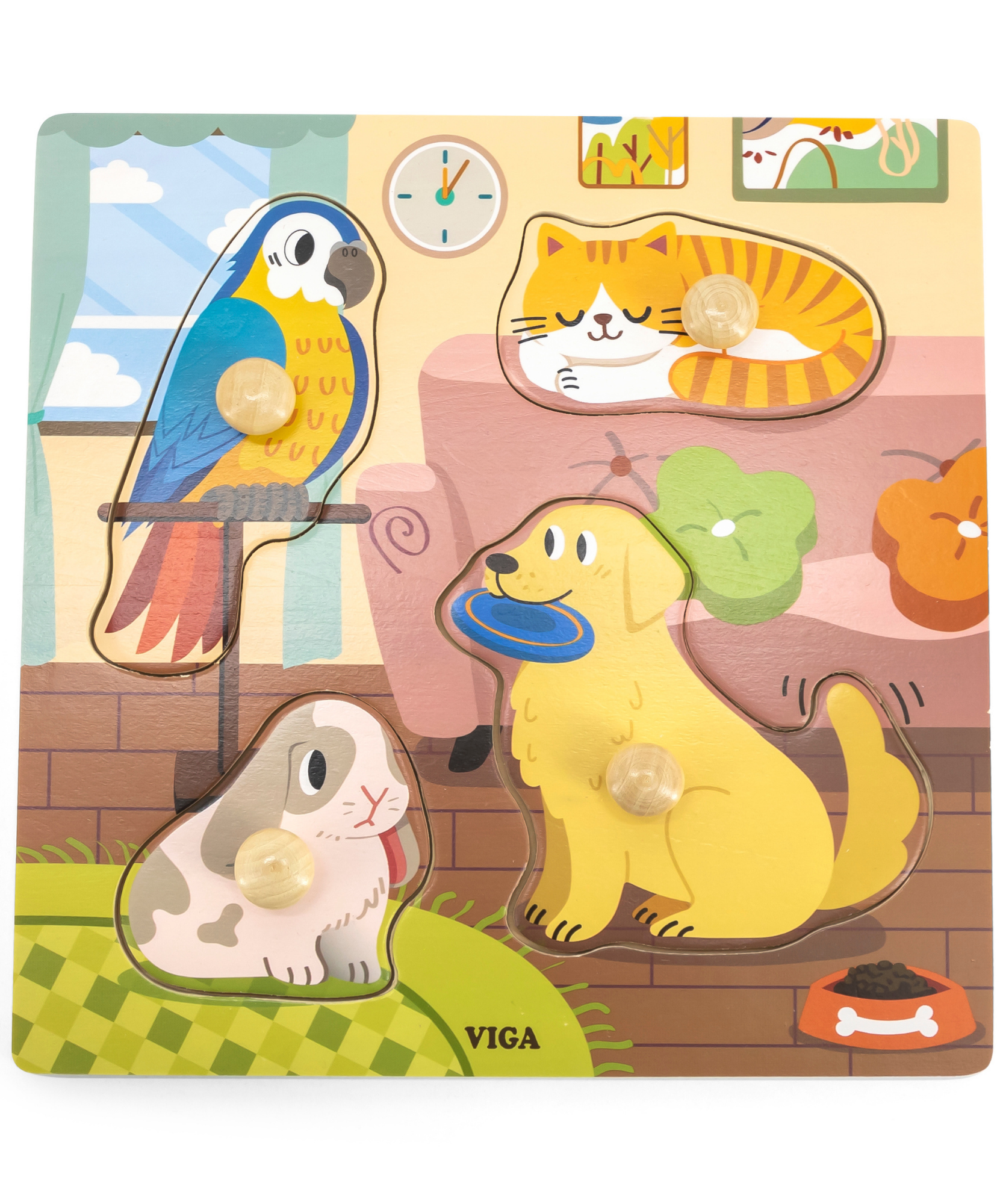 Viga Pets, 4 Piece Knob Puzzle, Montessori Wooden Toy, Develops Sensory, Cognitive & Fine Motor Skills, Non-Toxic & Eco-friendly Kids Educational Toy, Suitable for Boys and Girls Aged 12M+