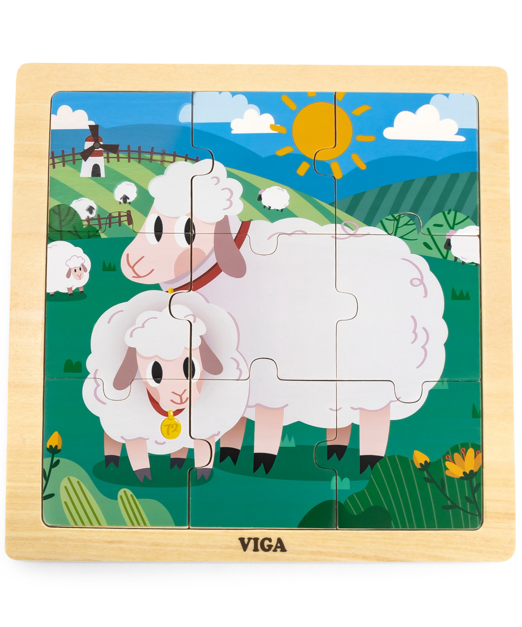 Viga Sheep, 9 Piece Jigsaw Puzzle, Montessori Wooden Toy, Develops Sensory, Cognitive & Fine Motor Skills, Non-Toxic & Eco-friendly Kids Educational Toy, Suitable for Boys and Girls Aged 18M+