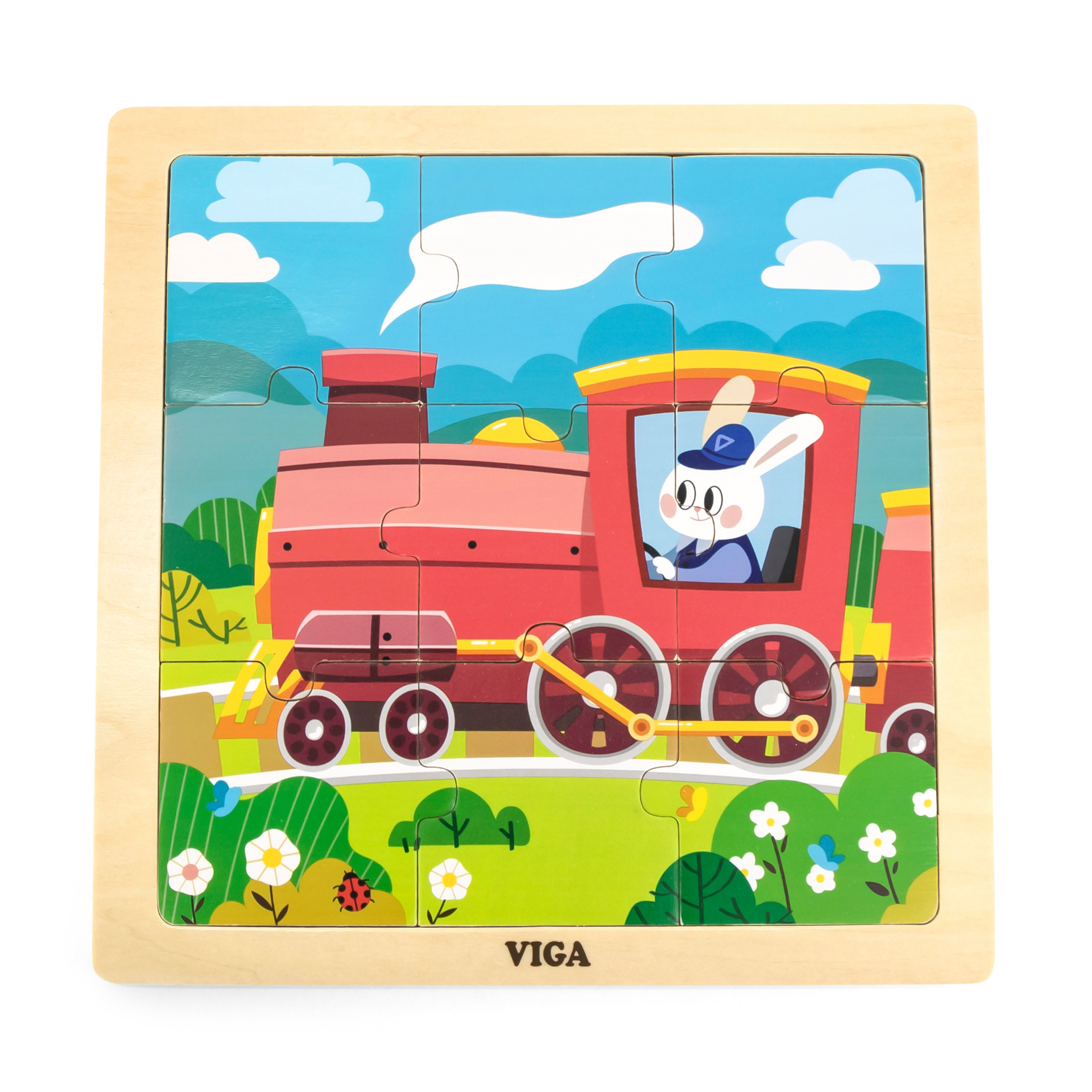 Viga Train, 9 Piece Jigsaw Puzzle, Montessori Wooden Toy, Develops Sensory, Cognitive & Fine Motor Skills, Non-Toxic & Eco-friendly Kids Educational Toy, Suitable for Boys and Girls Aged 18M+