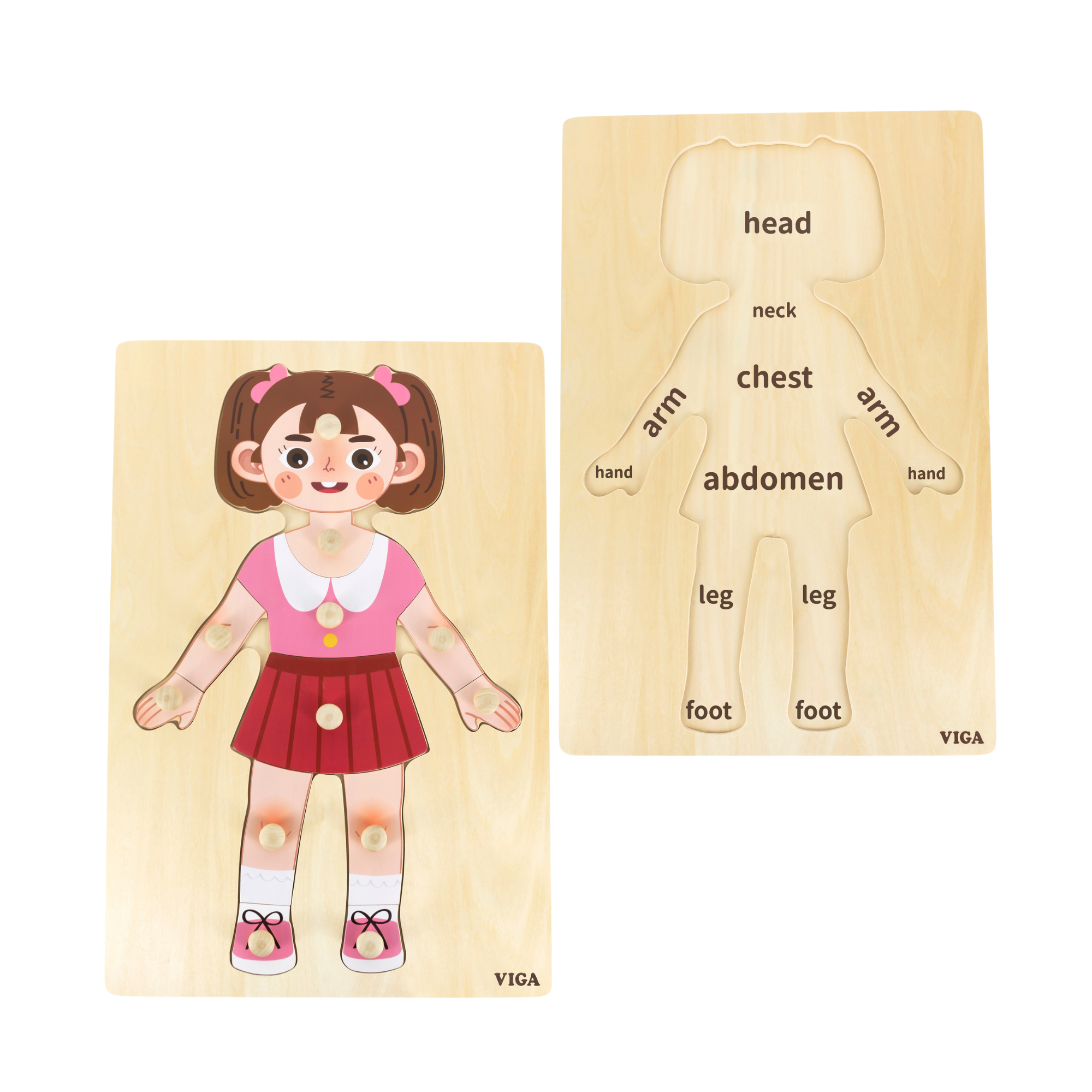 Viga Girls Body, 12 Piece Knob Puzzle, Montessori Wooden Toy, Develops Sensory, Cognitive & Fine Motor Skills, Non-Toxic & Eco-friendly Kids Educational Toy, Suitable for Boys and Girls Aged 18M+