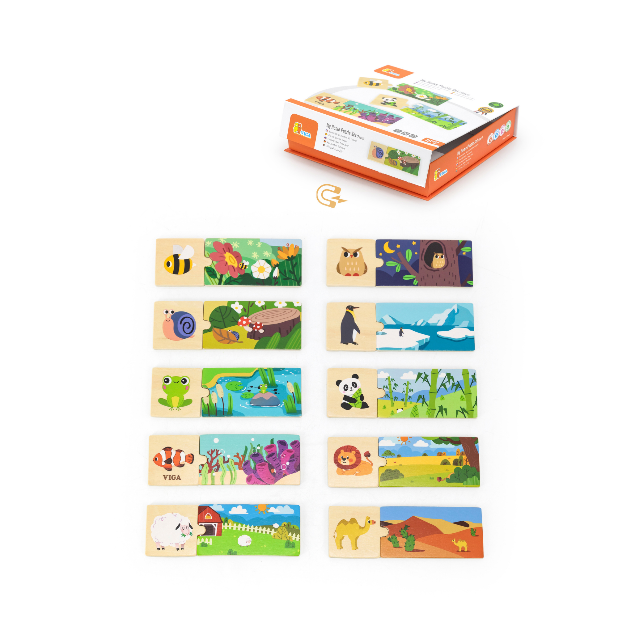 Viga Connecting Game, Animal Homes, 20 Piece Mix & Match Puzzle, Montessori Wooden Toy, Develops Sensory, Cognitive & Fine Motor Skills, Non-Toxic & Eco-friendly Kids Educational Toy, 18M+