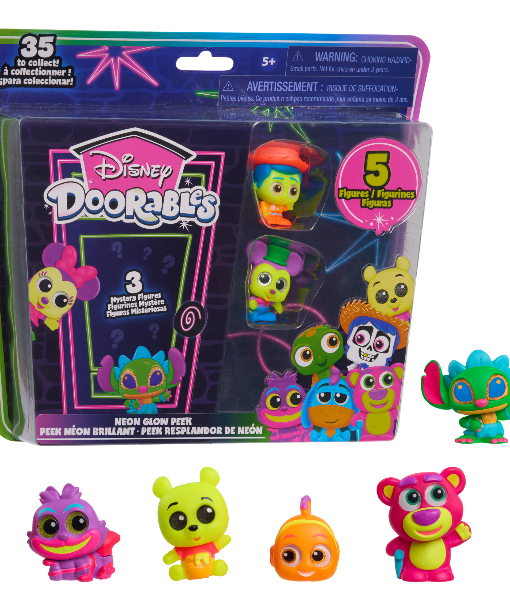 Disney Doorables Neon Glow Peek Features 2 Visible & 3 Blind Bag 1.5 Inch (3.8 cm) Collectible Mini Action Figures, 5 of 35 Collectible Figurines, Officially Licensed Kids Toy for Ages 5+ by Just Play