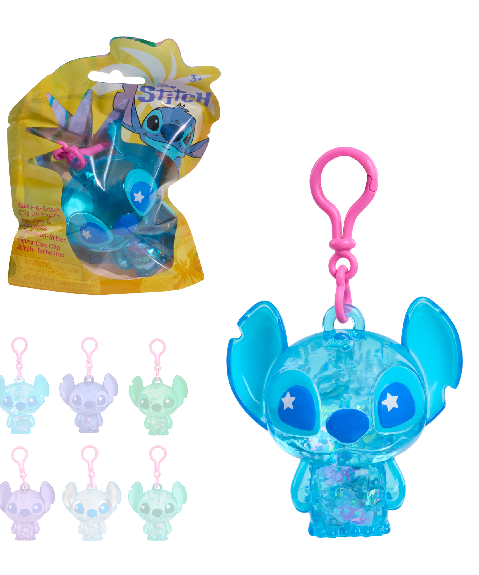 Disney Lilo & Stitch 3" Inch (7.5 cm) Collectible Clip-on Action Figure Charm with Beads & Glitter, Officially Licensed Kids Toys by Just Play, Suitable for Children, Boys and Girls, Aged 3 Years+