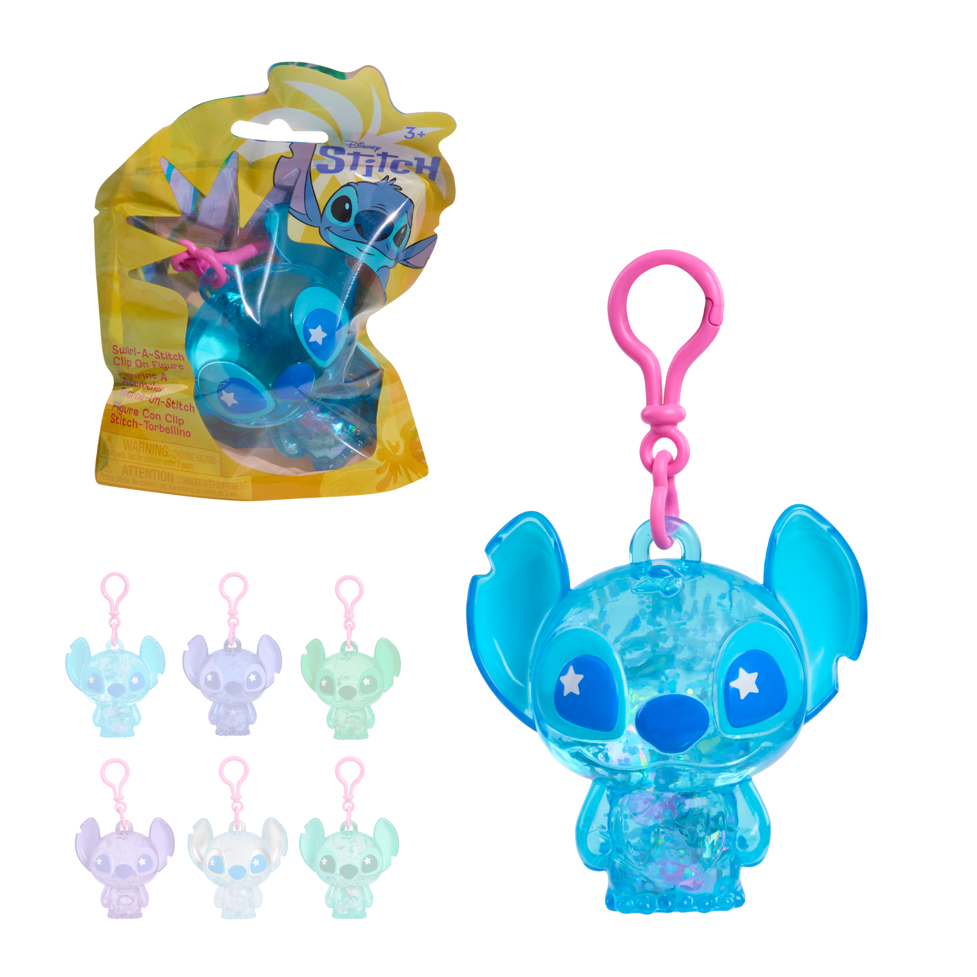 Disney Lilo & Stitch 3" Inch (7.5 cm) Collectible Clip-on Action Figure Charm with Beads & Glitter, Officially Licensed Kids Toys by Just Play, Suitable for Children, Boys and Girls, Aged 3 Years+