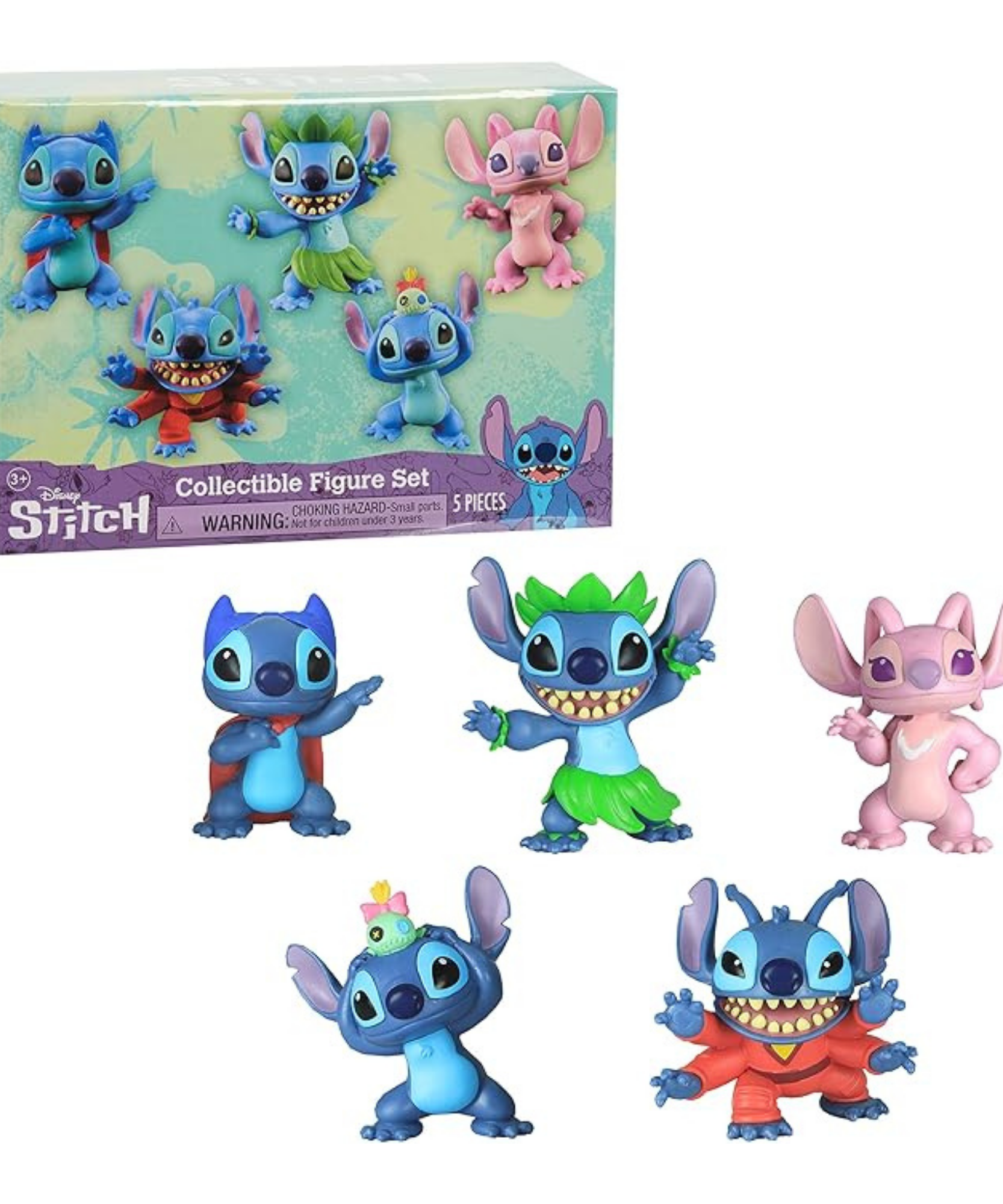 Disney Lilo & Stitch 2.7" Inch (7 cm) 5 Piece Collectible Stitch Figure Set, Officially Licensed Kids Toys By Just Play, Suitable for Children, Boys and Girls, Aged 3 Years+