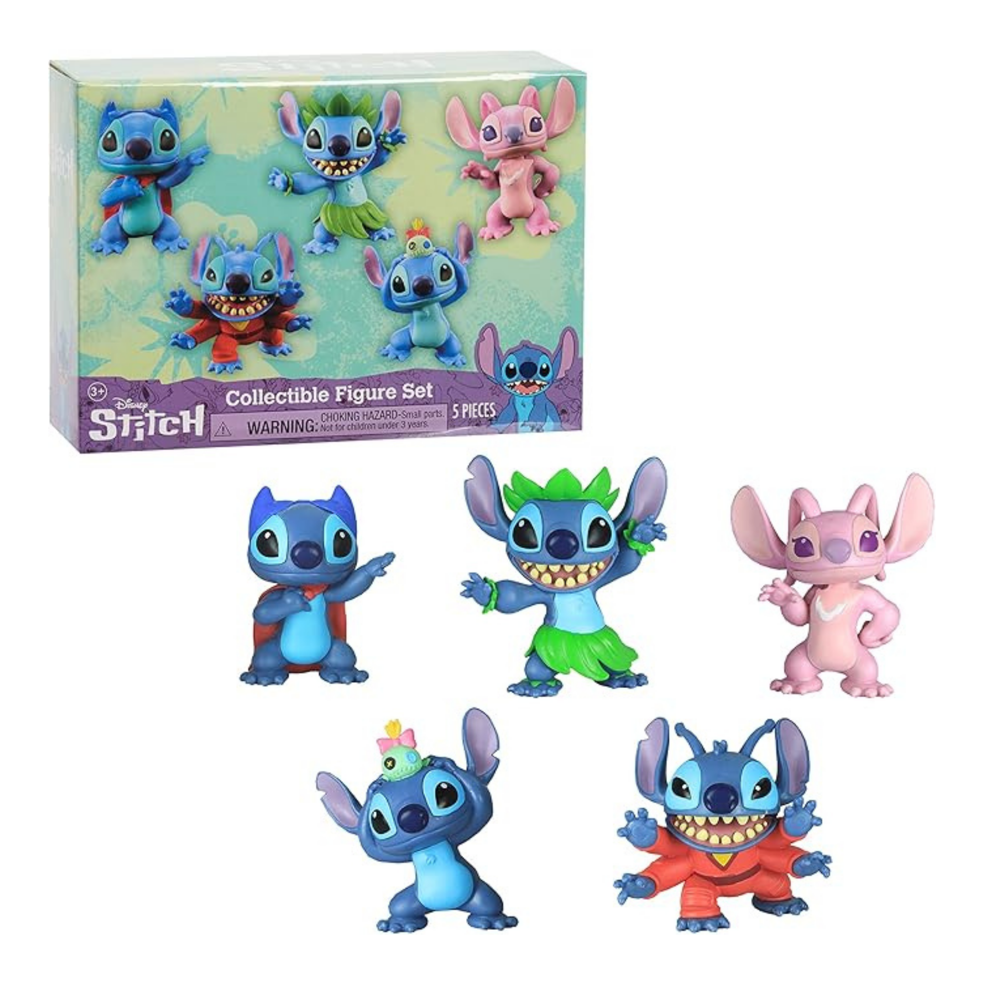 Disney Lilo & Stitch 2.7" Inch (7 cm) 5 Piece Collectible Stitch Figure Set, Officially Licensed Kids Toys By Just Play, Suitable for Children, Boys and Girls, Aged 3 Years+