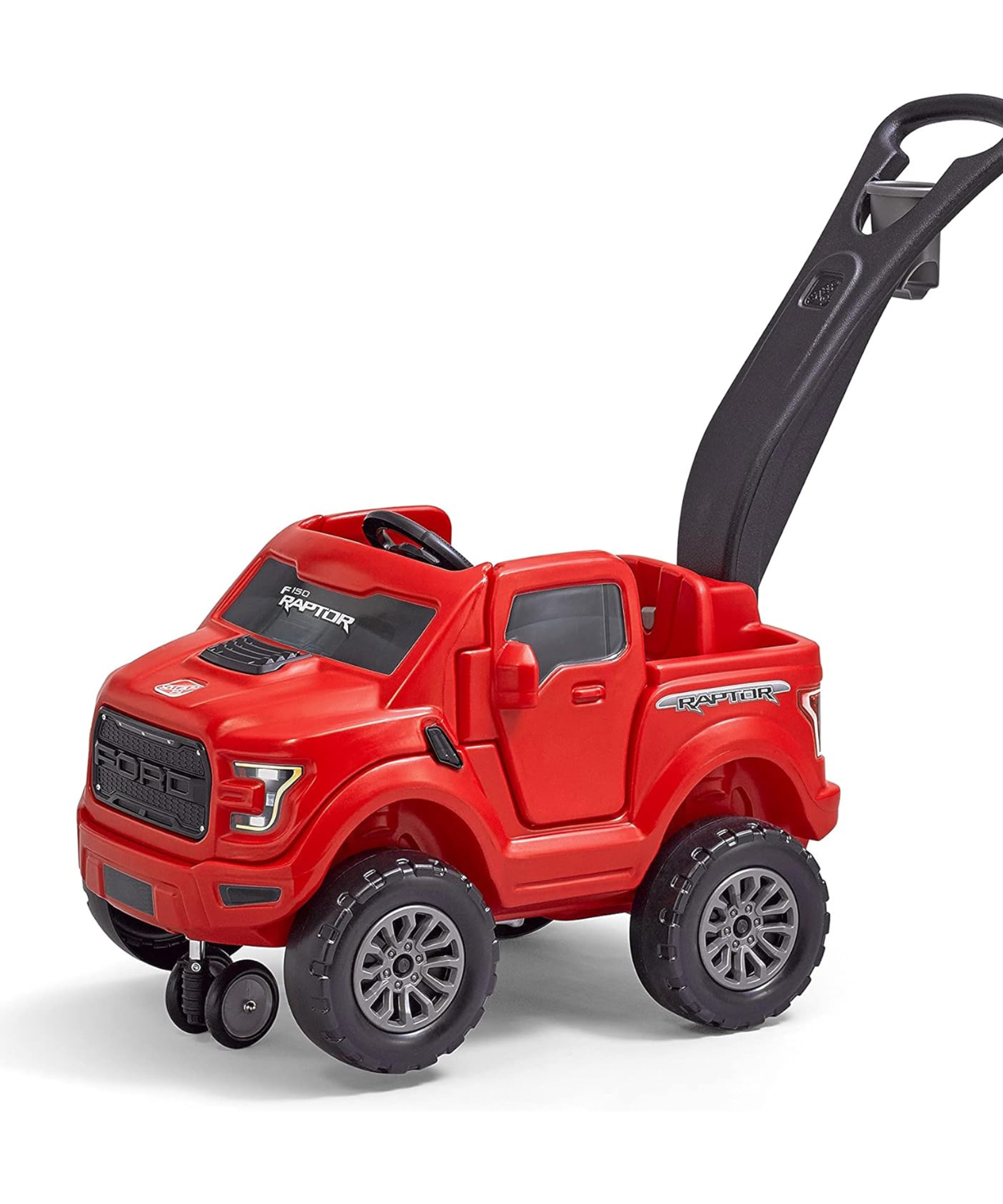 Step2 Ford F-150 Raptor with 360 Degree Turning 2 in 1 Single Seater Kids Push Car, Easy to Store Ride On Toy with Horn, Rear Storage and LED Grill LightSuitable for Children Aged 2.5 + Years, Red
