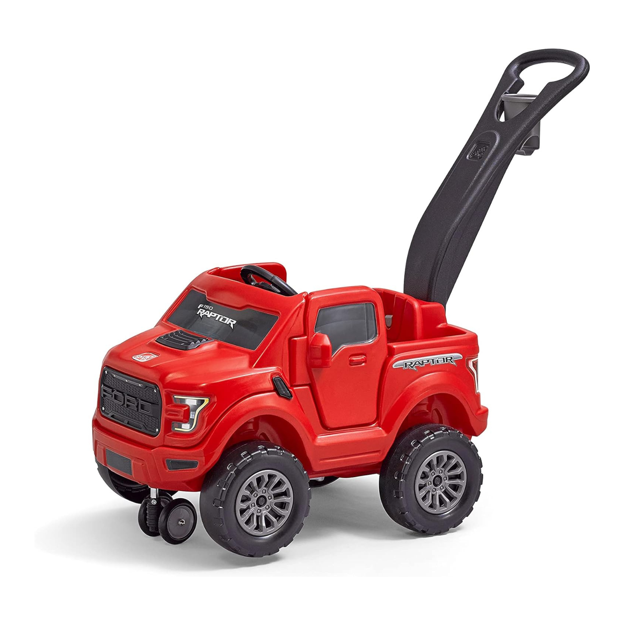 Step2 Ford F-150 Raptor with 360 Degree Turning 2 in 1 Single Seater Kids Push Car, Easy to Store Ride On Toy with Horn, Rear Storage and LED Grill LightSuitable for Children Aged 2.5 + Years, Red