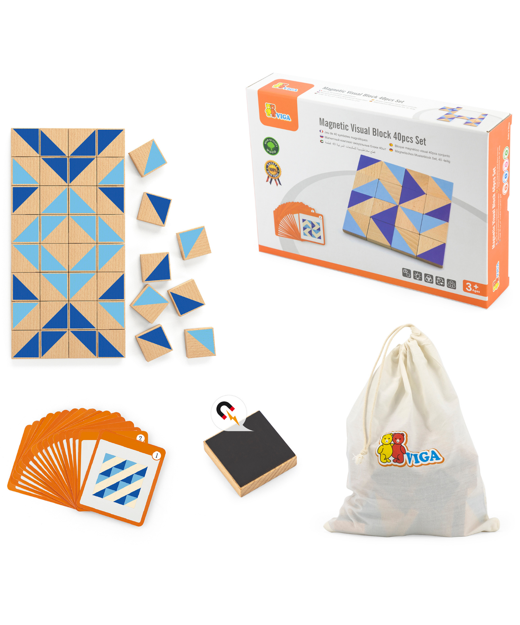 Viga Visual Blocks, 40 Piece Magnetic Puzzle, Montessori Wooden Toy, Develops Sensory, Cognitive & Fine Motor Skills, Non-Toxic & Eco-friendly Kids Educational Toy, Suitable for Children Aged 3Y+