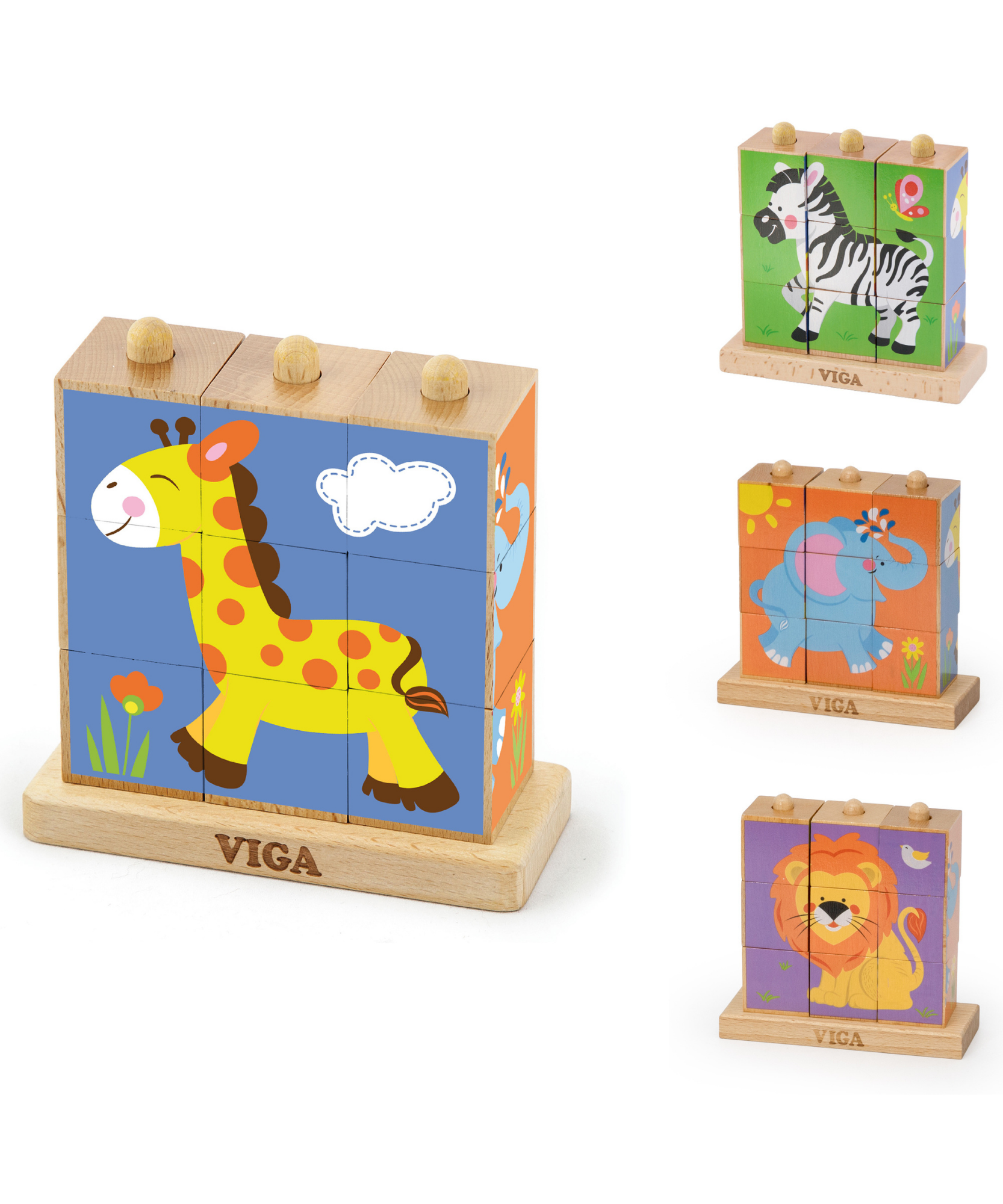 Viga Wild Animals, 6 Sided 3x3 Cube Puzzle, Montessori Wooden Toy, Develops Sensory, Cognitive & Fine Motor Skills, Non-Toxic & Eco-friendly Kids Educational Toy, Suitable for Boys and Girls Aged 2Y+