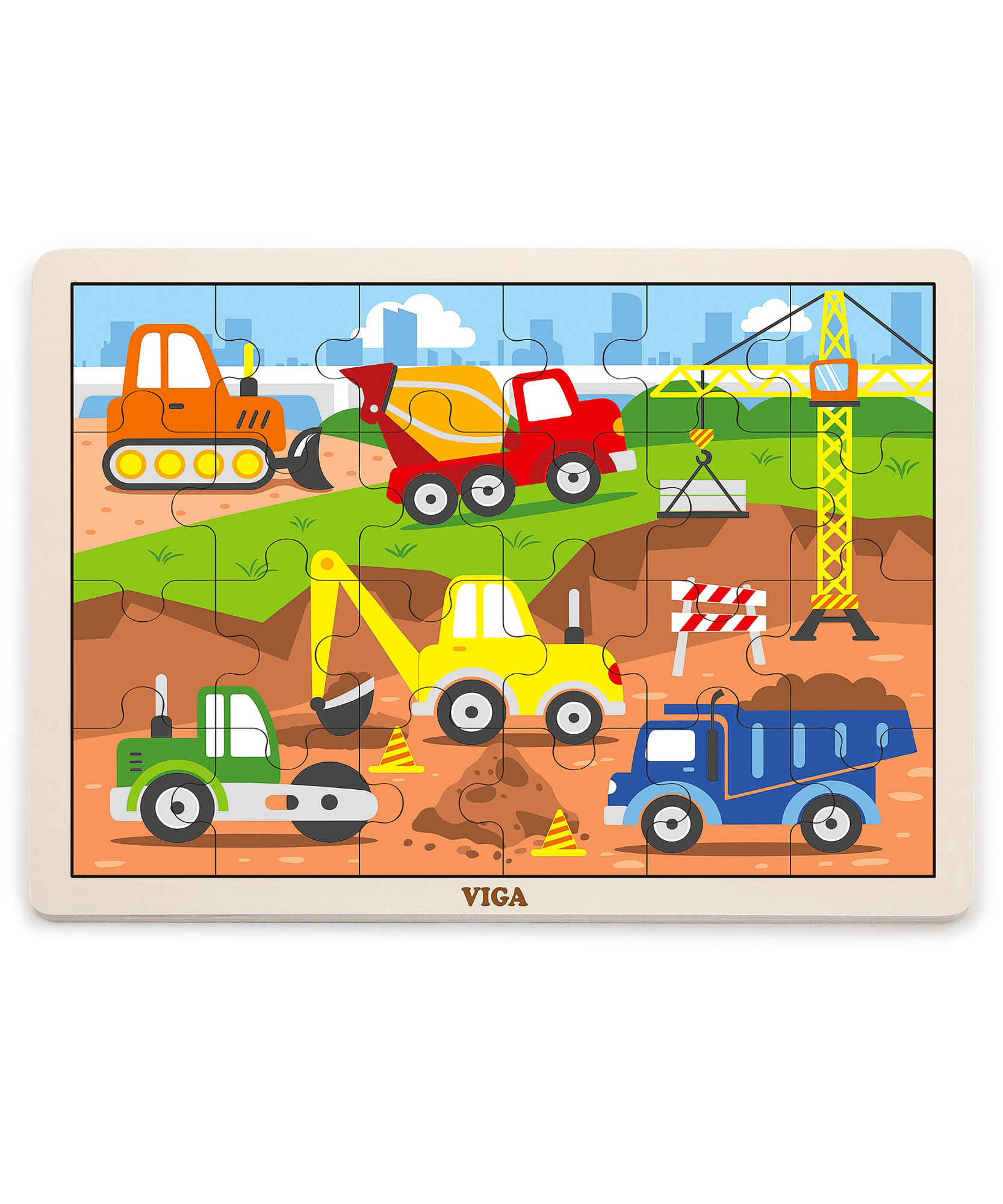 Viga Construction Vehicles, 24 Piece Jigsaw Puzzle, Montessori Wooden Toy, Develops Sensory, Cognitive & Fine Motor Skills, Non-Toxic & Eco-friendly Kids Educational Toy, Suitable for Children 2Y+