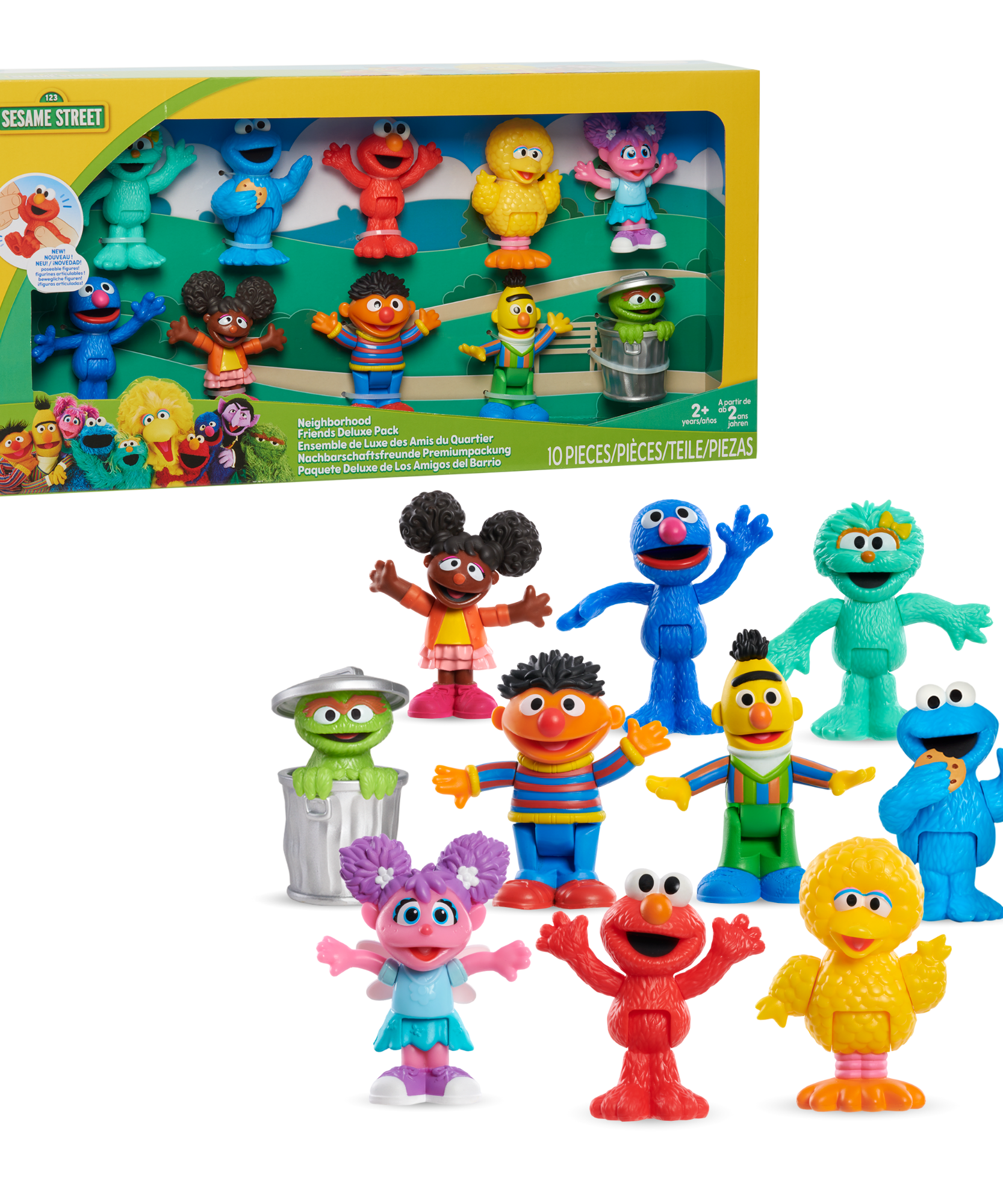 Sesame Street Neighborhood Friends Deluxe Pack, 3-Inch Poseable Action Figures, 10 Pack Collectible Toy Includes Elmo, Cookie Monster, Big Bird and More, Offically Licensed by Just Play for Kids  2+
