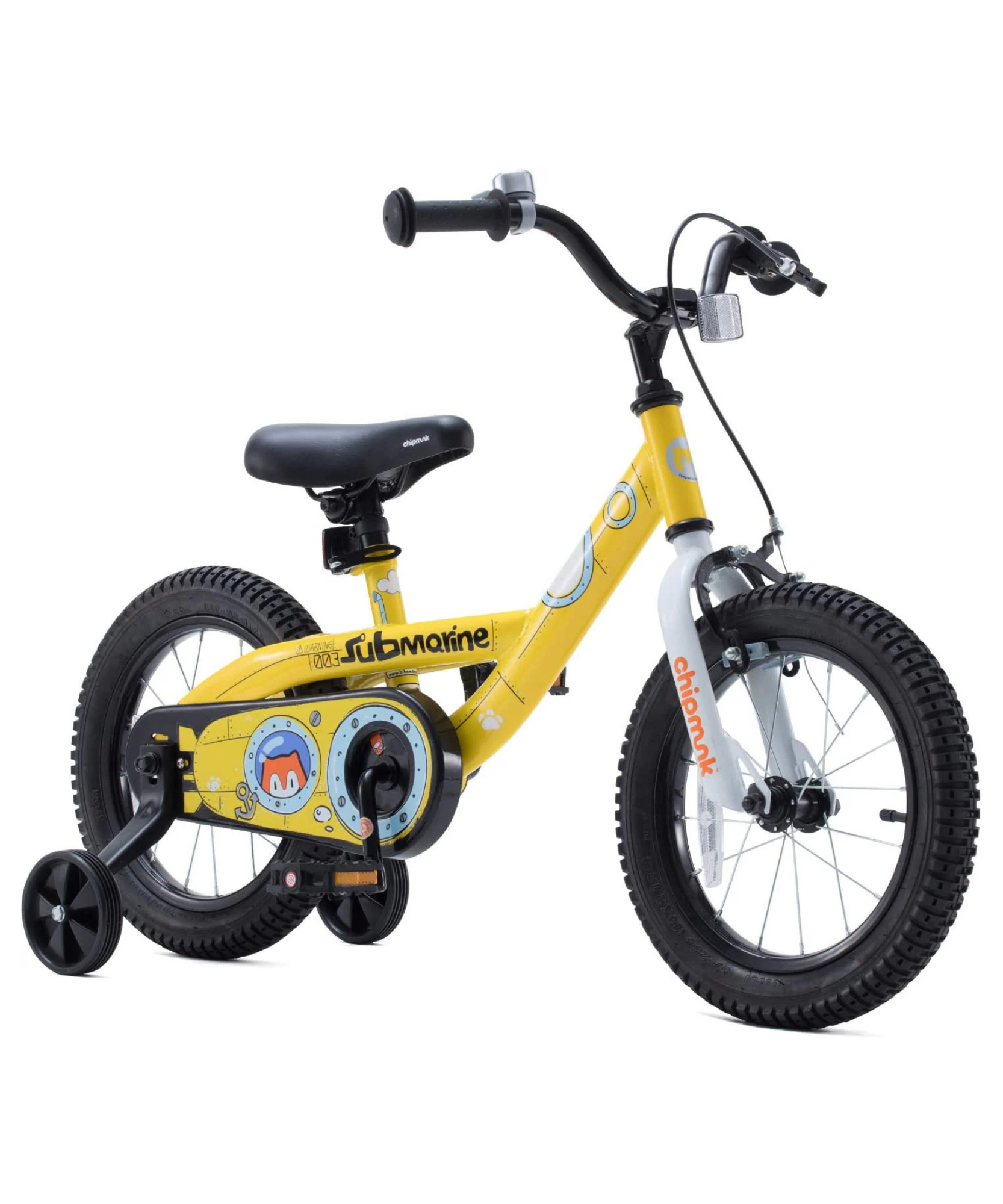 Chipmunk Submarine 16 Inch Bicycle with Lightweight Steel Frame, Adjustable Seat and Handle, Front + Rear Brakes, 95% Pre-Assembled Kid's Bikes with Training Wheels for Children 4-7 Years Old, Yellow