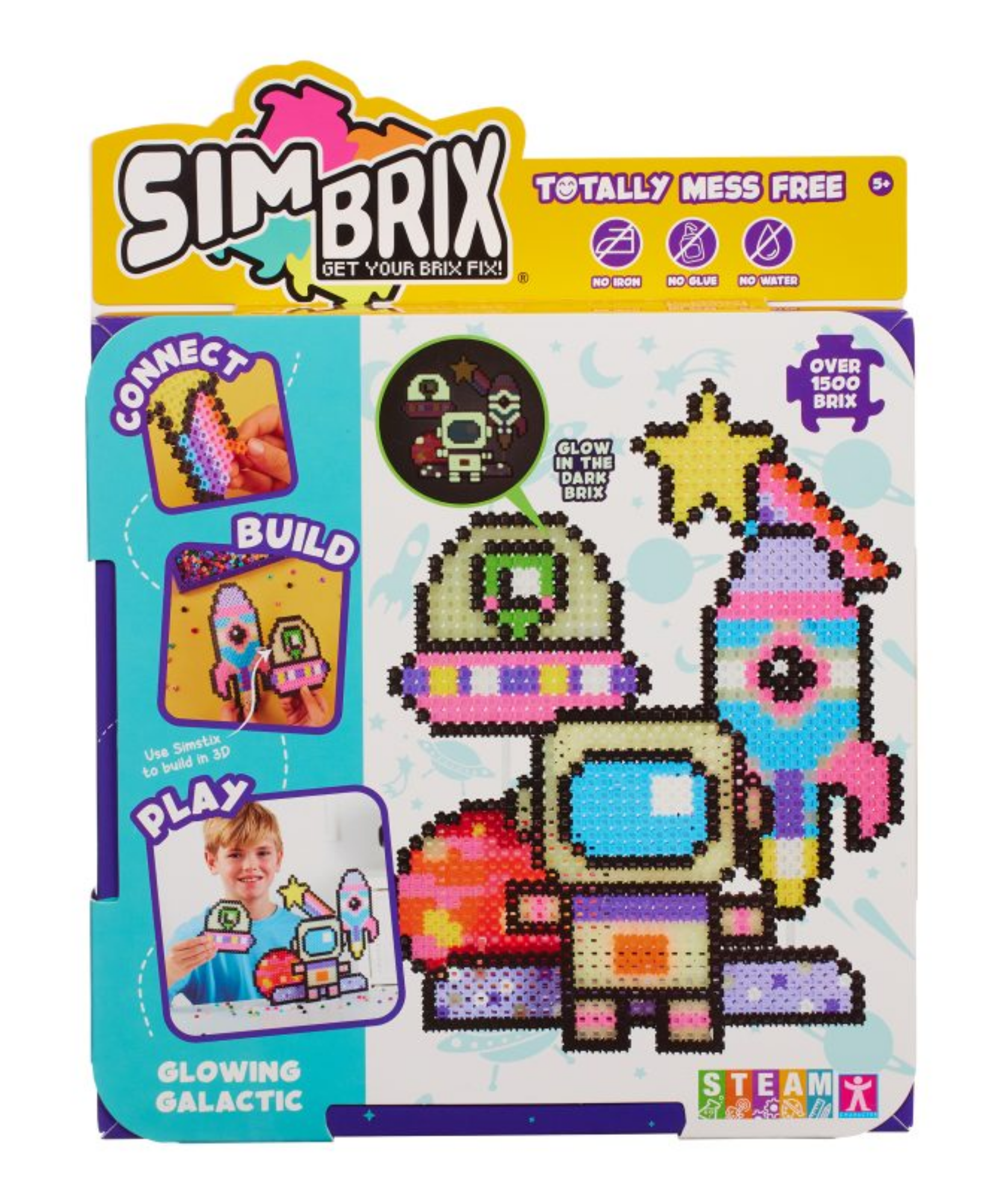 Character Options Simbrix Connect & Wow Glowing Galactic Pack with 1500+ brix, 2D & 3D Pixel Arts and Crafts Construction Toy, Creative & Imaginative STEAM Building Toy for Boys & Girls Ages 5+