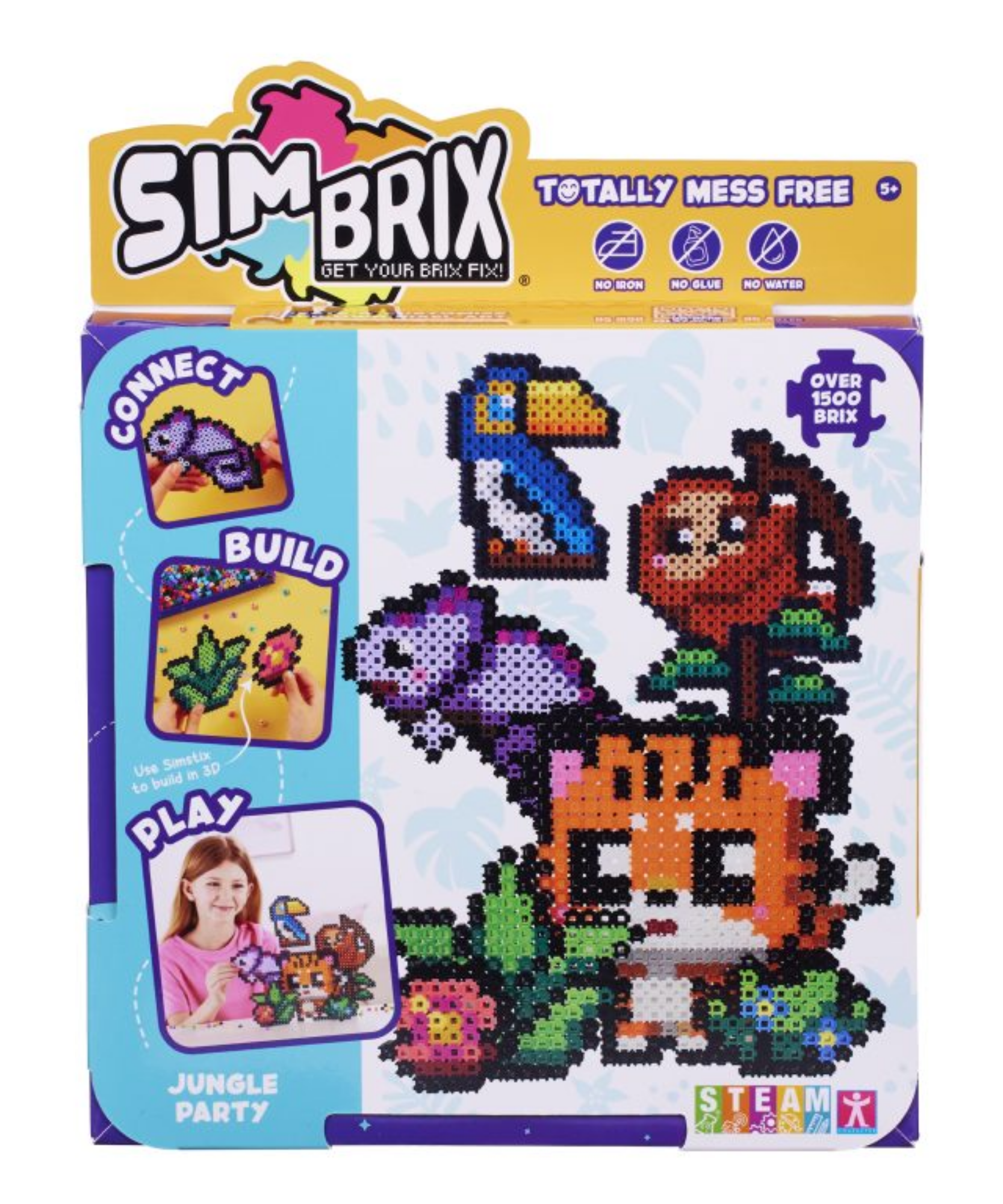 Character Options Simbrix Connect & Wow Jungle Party Pack with 1500+ brix, 2D & 3D Pixel Arts and Crafts Construction Toy, Creative & Imaginative STEAM Building Toy for Boys & Girls Ages 5+